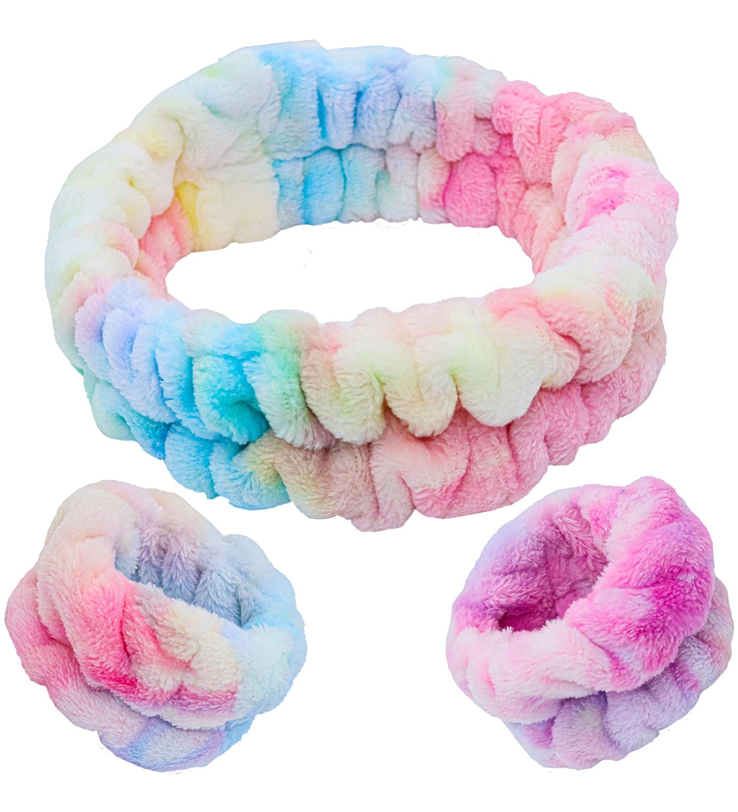 FROG SAC Teen Girls Spa Headband and Matching Wristbands - Soft Fuzzy Skincare Accessories for Face Washing, Makeup, Shower, and Sleepover Parties (Tie Dye) - Buy Online on GoSupps.com