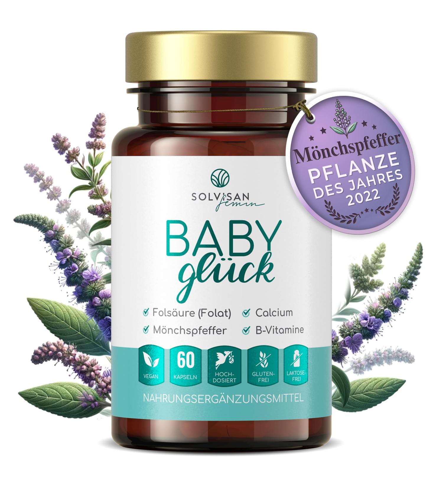 Buy Solvisan Baby Gl ck - High-Dose Fertility Support with Folic Acid & Monk Pepper - 1 Month Supply | International Shipping Available - Buy Online on GoSupps.com