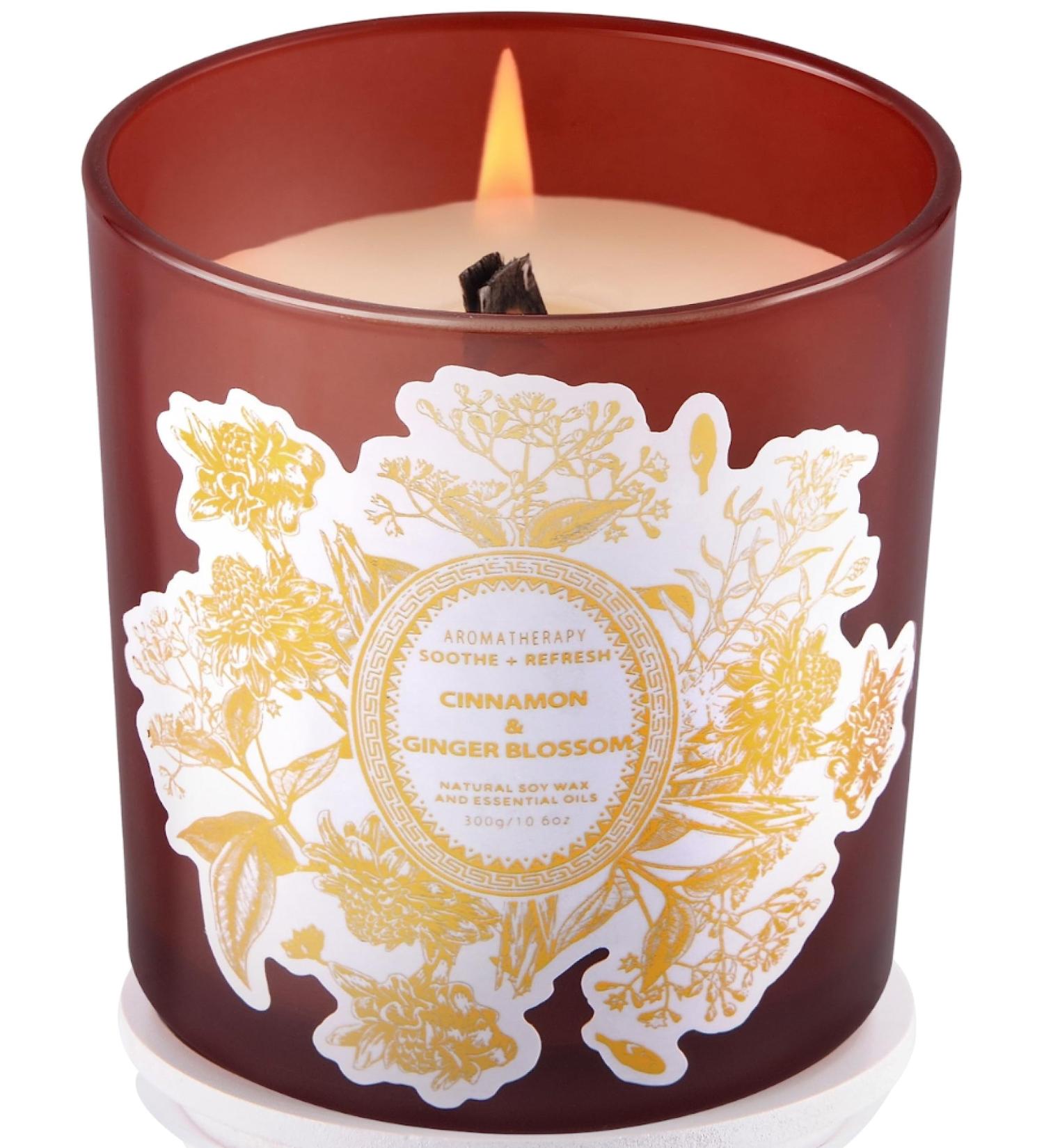 Cinnamon Ginger Blossom Candle - Soy Wax Aromatherapy Candle | Warm Winter & Fall Scent - Natural Wood Wick | Perfect Relaxing Gift for Women & Men - Buy Online on GoSupps.com