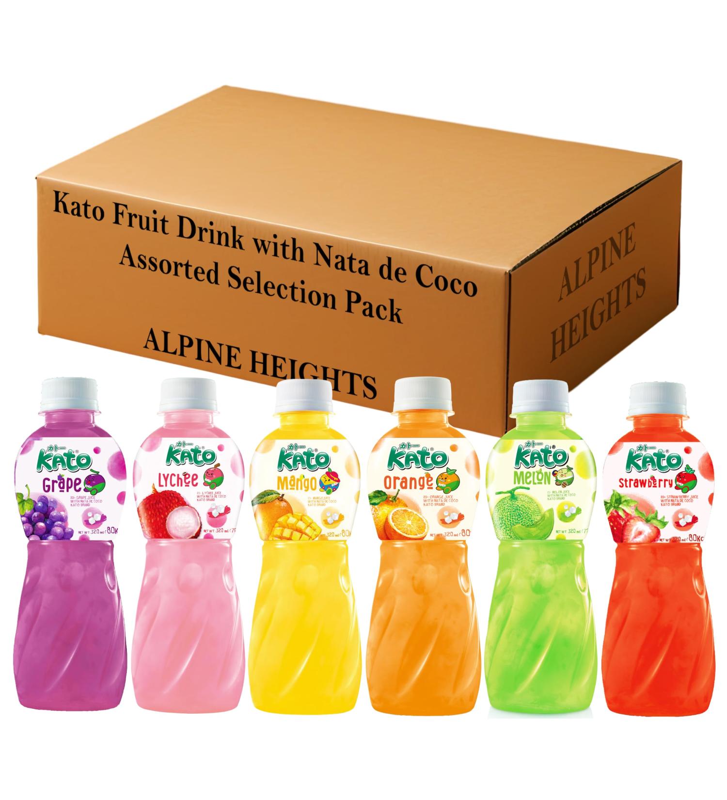 Kato Fruit Drink with Nata de Coco 320ml Assorted Selection Pack | Mixed Flavours | 24 Bottles - by Alpine Heights - Buy Online on GoSupps.com