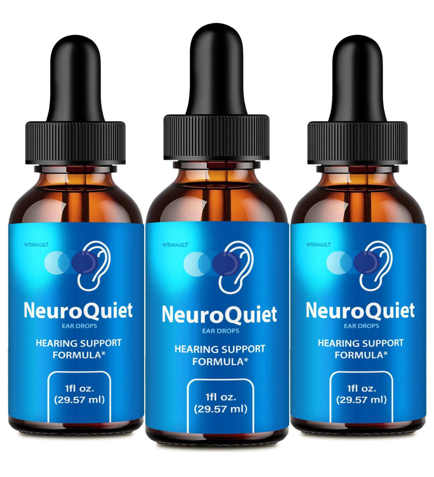 NeuroQuiet Ear Drops NeuroQuiet Hearing Support Liquid Drops Neuro Quiet - Maximum Strength NeuroQuiet Auditory Clarity and Healthy Hearing NeuroQuiet All Natural Formula Drops Reviews (3 Pack)