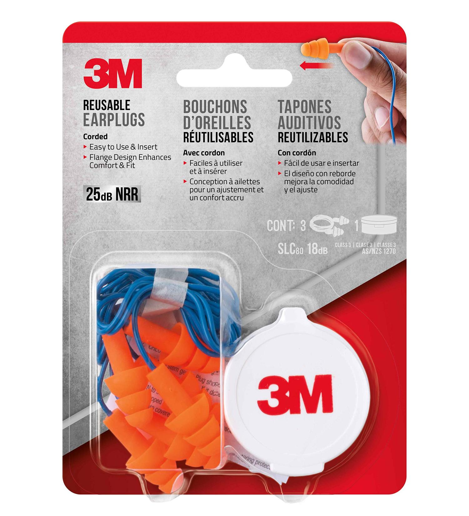 3M Corded Reusable Earplug 3-Pair Set with Case - Noise Reduction Ear Protection, 90716-80025T - Buy Online on GoSupps.com