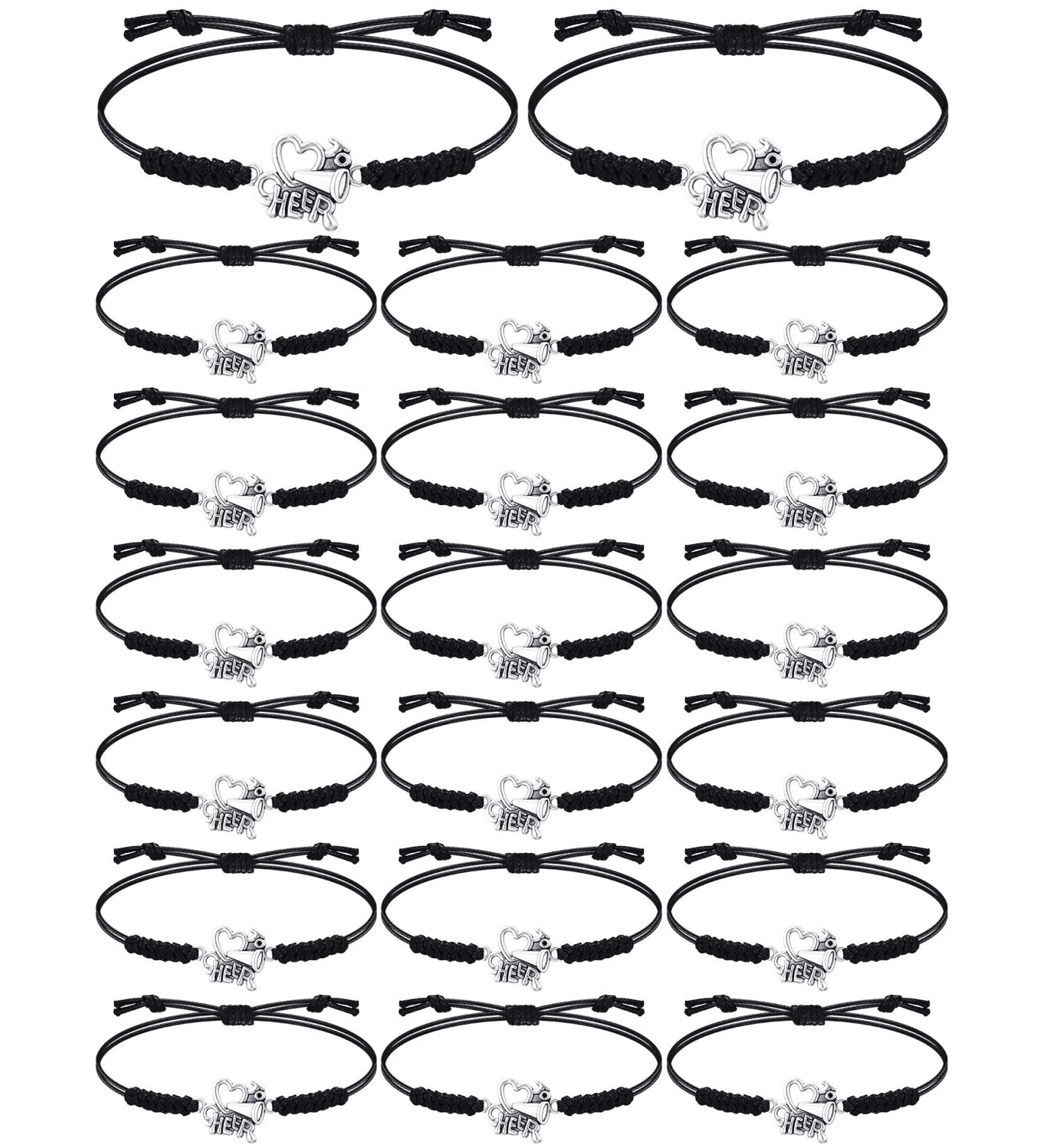 Rtteri 20 Pcs Cheerleader Gifts - Adjustable Cheer Bracelet for Girls | Cheerleading Charm Bracelet for Team | Bulk Black Cheer Jewelry Accessories - Buy Online on GoSupps.com
