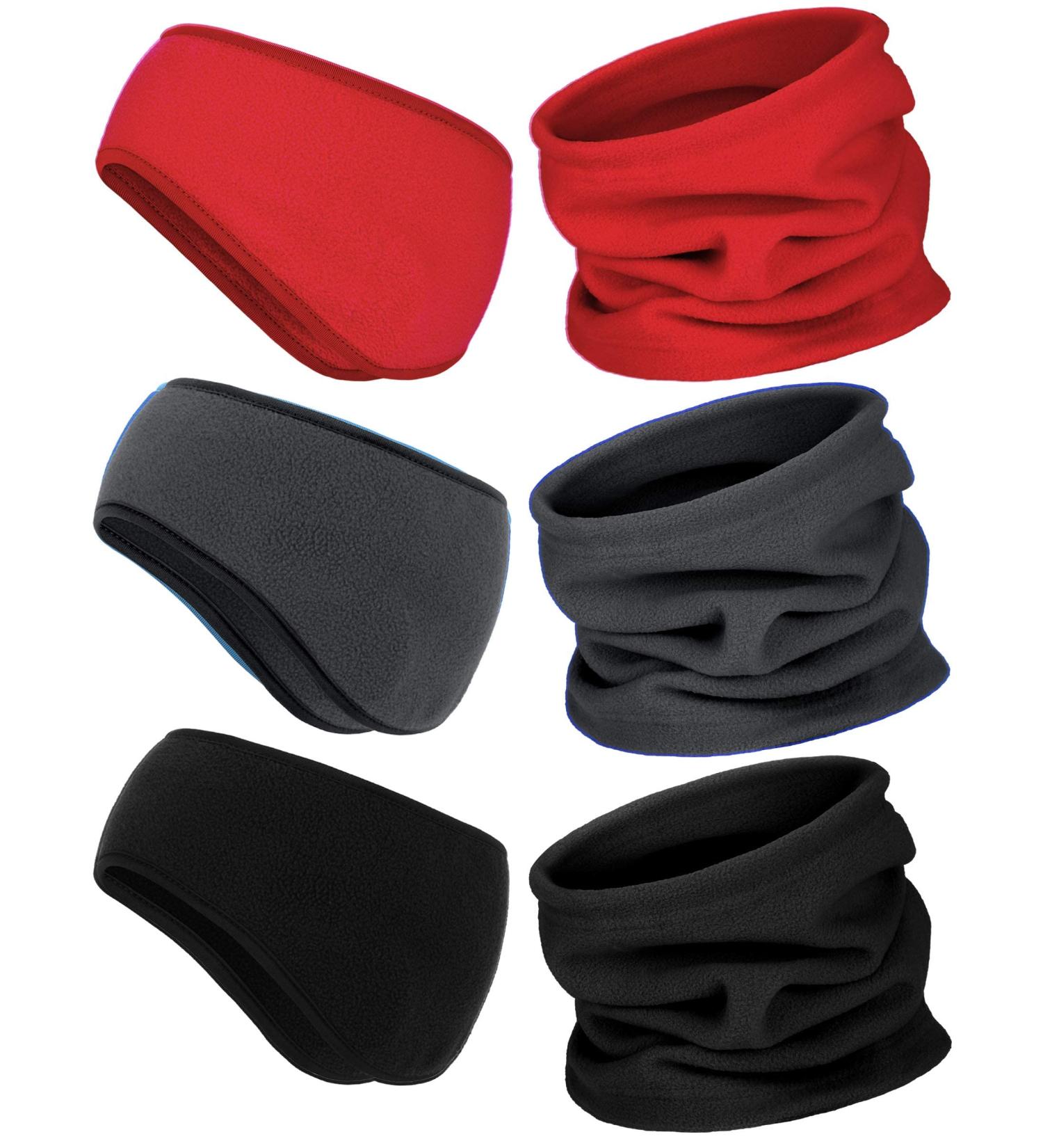 Bulk Buy: 6-Piece Fleece Ear Warmers Headband and Neck Gaiter Set in Red, Grey, Black - Buy Online on GoSupps.com