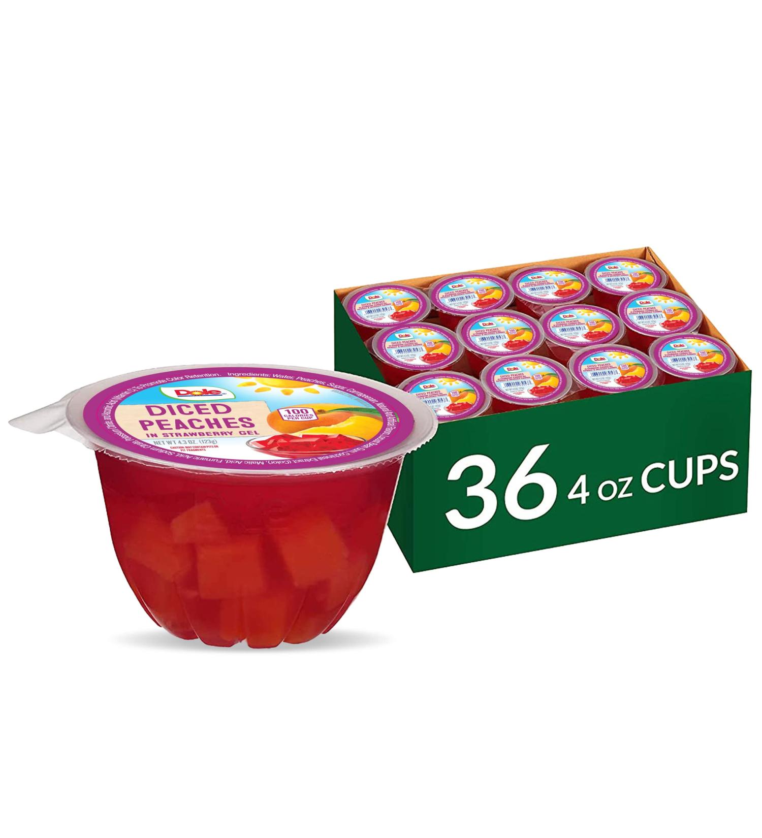 Dole Fruit Bowls Diced Peaches in Strawberry Gel - 4.3oz (36 Cups) | Gluten Free Healthy Snack - Buy Online on GoSupps.com