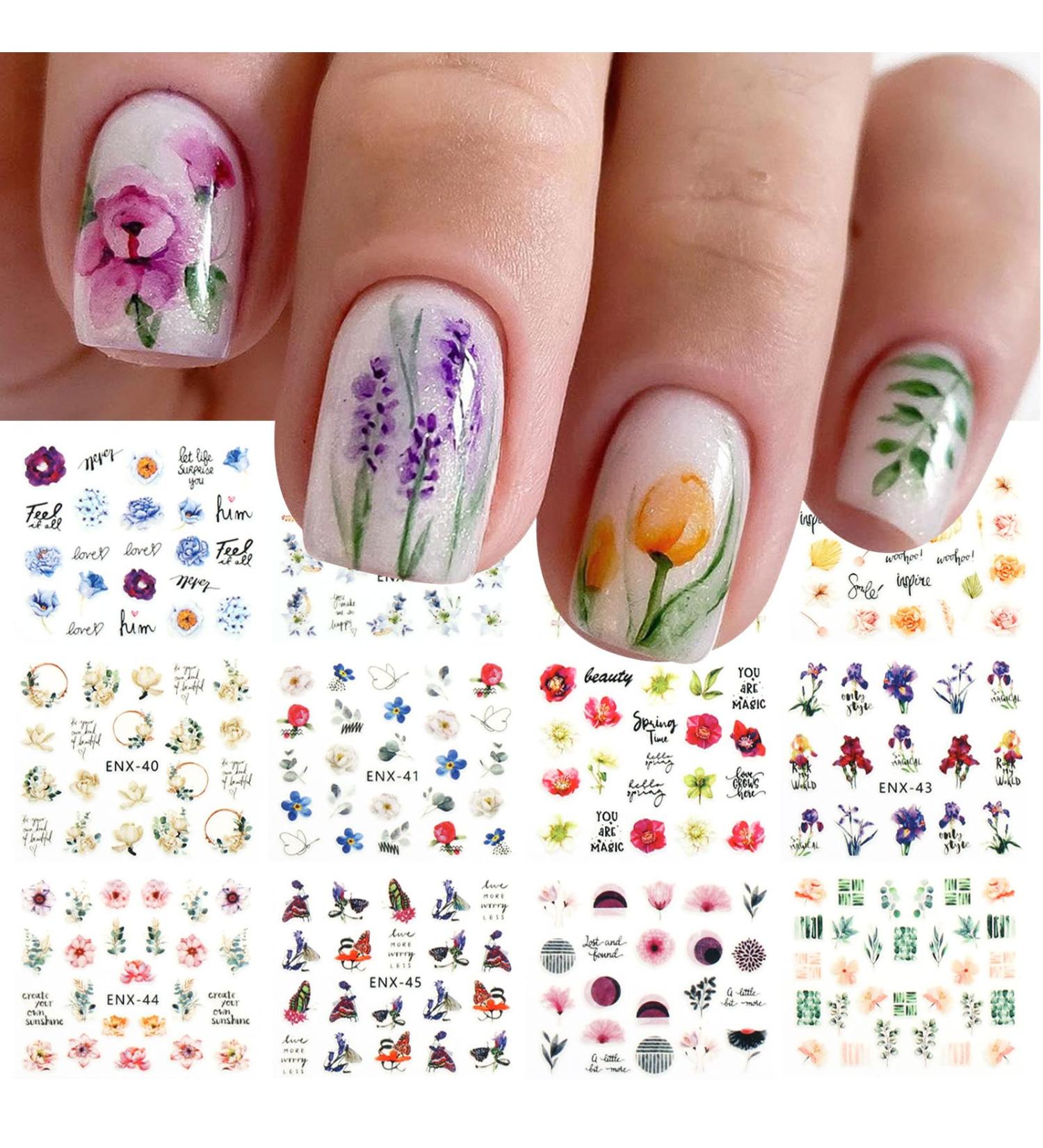JMEOWIO 12 Sheets Flower Nail Art Stickers - Colorful Floral Decals for Spring & Summer | Self-Adhesive Nail Design Accessories - Buy Online on GoSupps.com