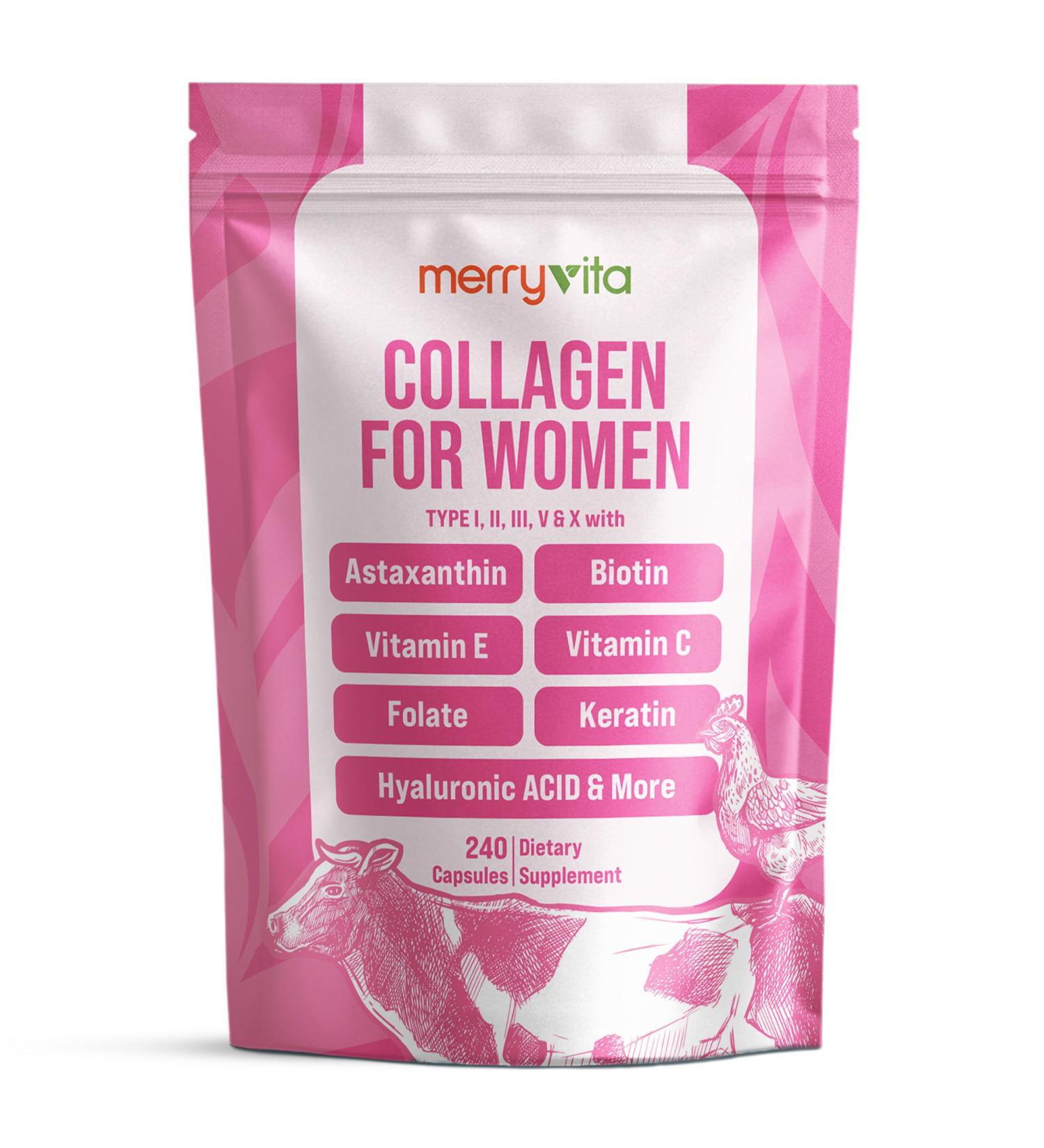 Collagen for Women Hydrolyzed Multi Collagen Peptides Types I, II, III, V & X Collagen Supplement with Vitamin C, Biotin & Hyaluronic Acid Grass Fed, Non-GMO, 240 Capsules 240 Count (Pack of 1) - Buy Online on GoSupps.com