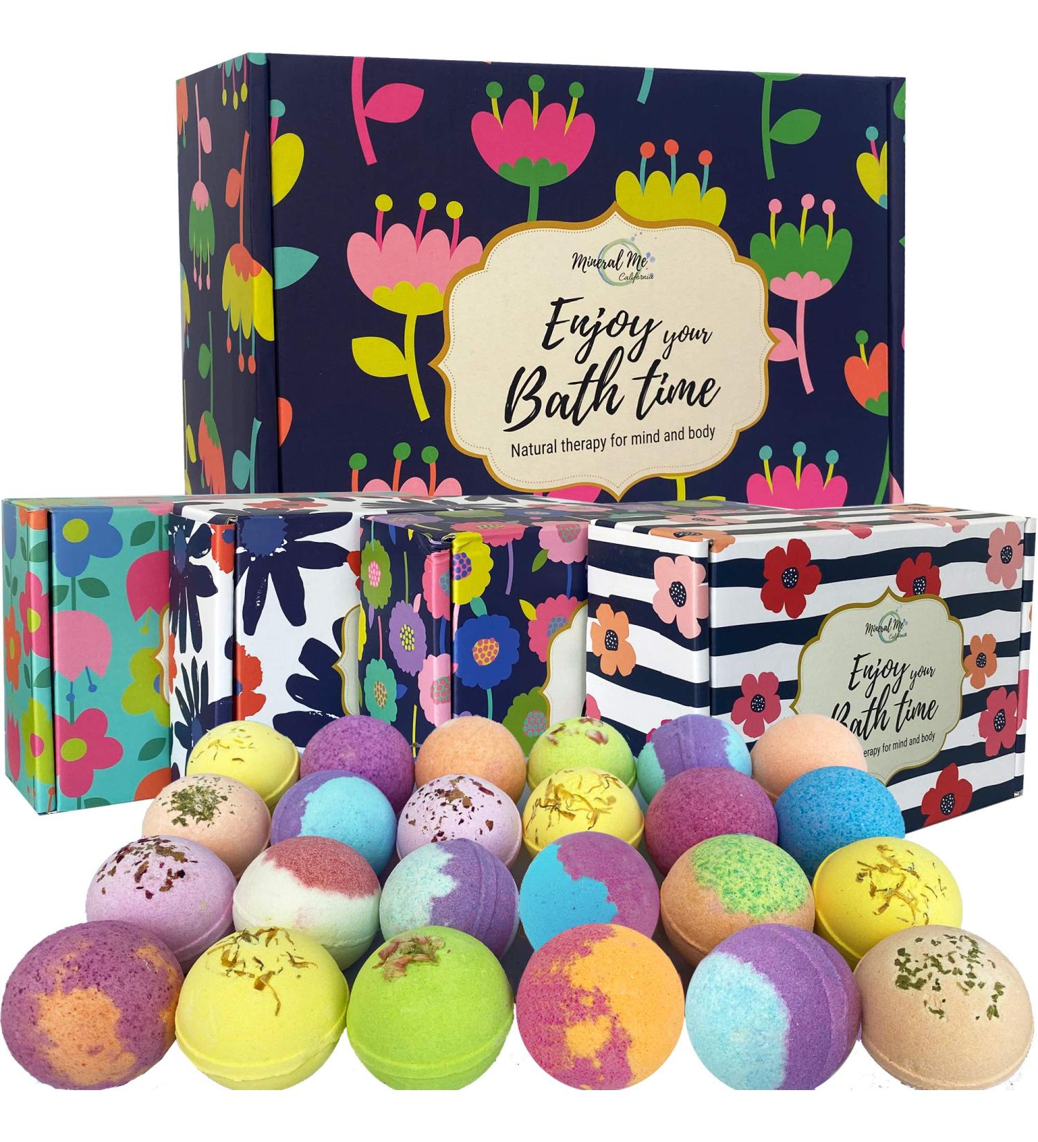 Organic Bath Bombs Gift Set for Women - 24 Natural Oils with Shea Butter for Relaxation and Stress Relief | Perfect for Wife, Girls & Kids - Buy Online on GoSupps.com