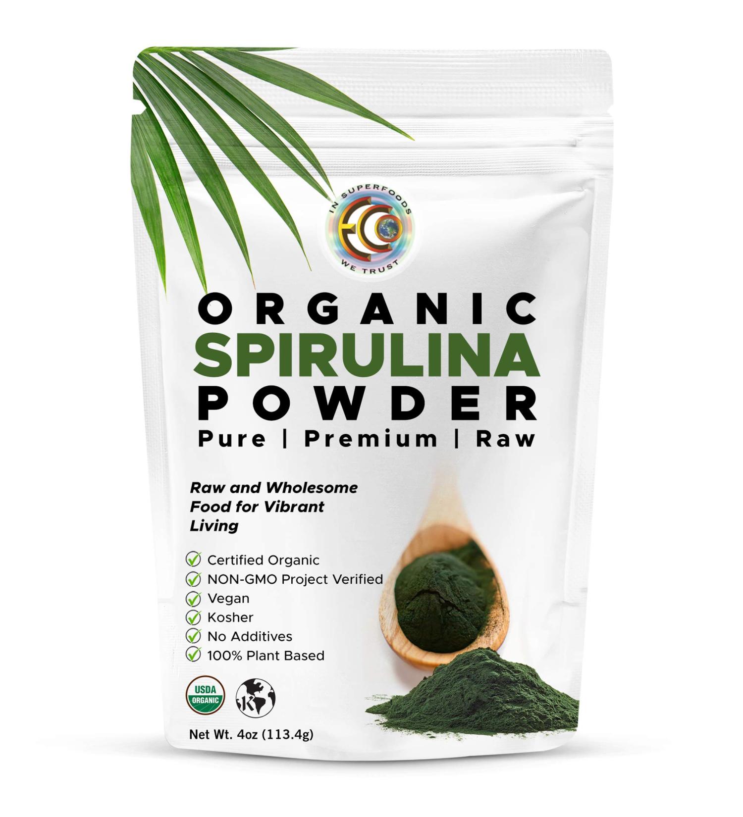 Earth Circle Organics Spirulina Powder 4 oz - Organic Superfood, Nutrient-Dense Supplements - Buy Online on GoSupps.com