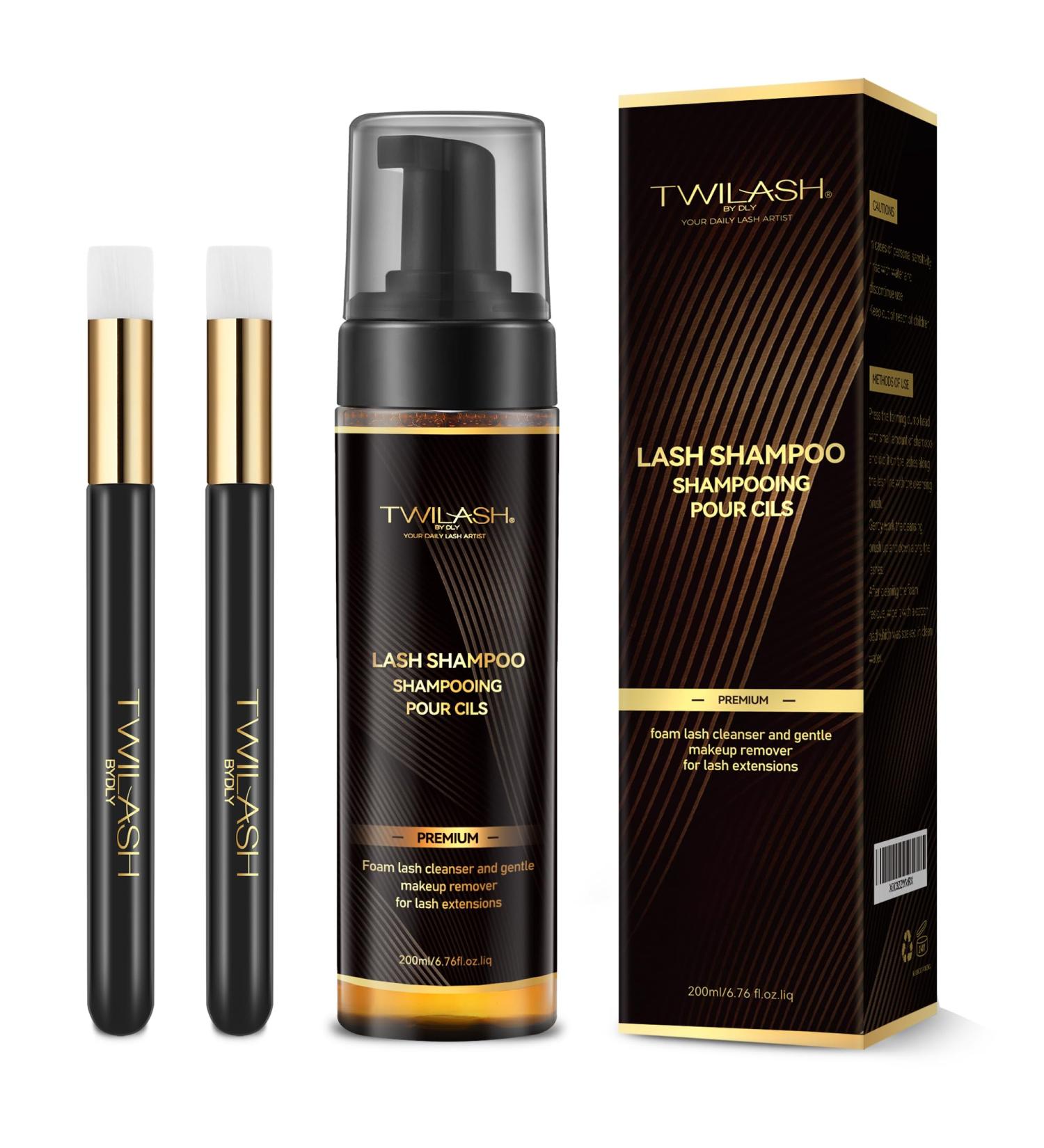 Lash Shampoo 200ml for Salon & Home Use - High-Purity Eyelash Cleanser with 2 Extended Handle Brushes - Unscented Perfect for All Skin Types - Buy Online on GoSupps.com