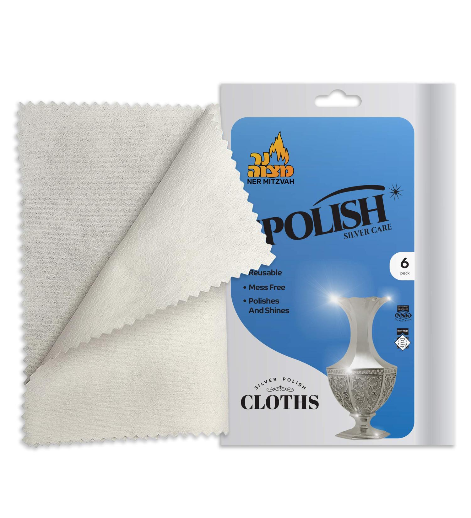 Ner Mitzvah Silver Polish Cloths - 6 Reusable Wipes for Instant Shine & Tarnish Removal | 100% Cotton Jewelry Silverware & Watch Care - Buy Online on GoSupps.com