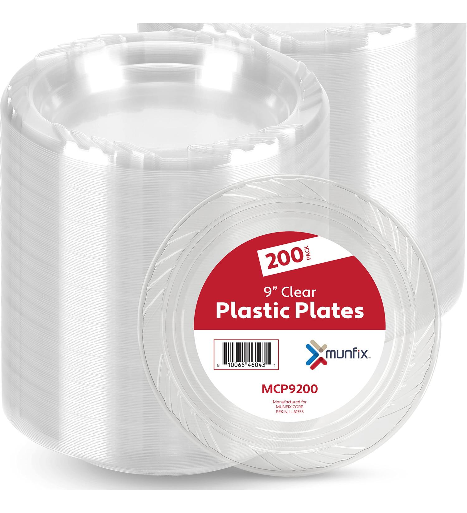 200 Pack Munfix 9 Inch Clear Plastic Plates - Disposable, Microwavable, Recyclable for BBQ, Party, Dinner, Travel & Events - Buy Online on GoSupps.com