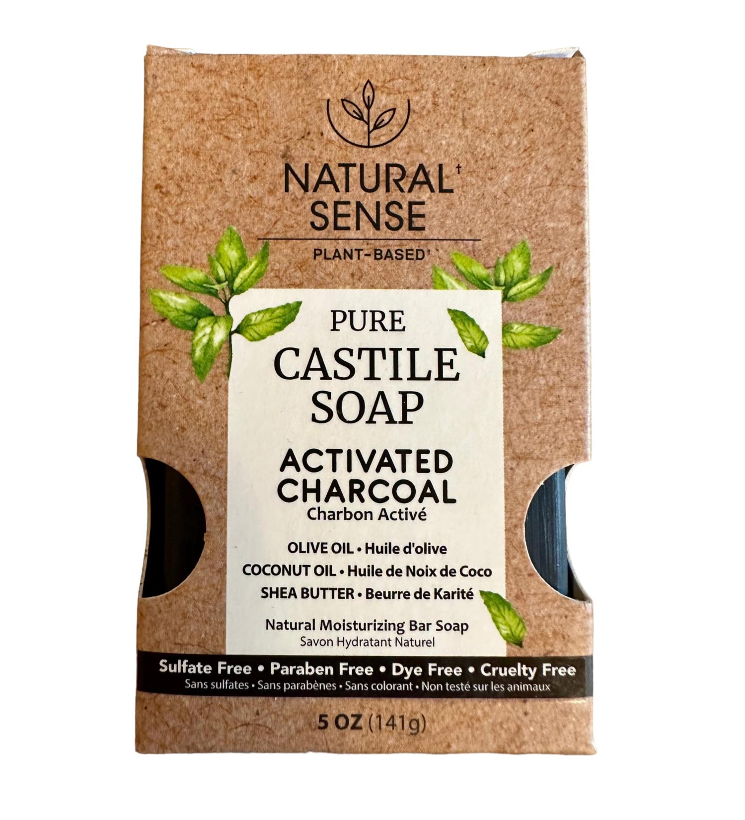 Natural Sense Plant-Based Pure Castile Soap Activated Charcoal Sulfate-Free Paraben-Free Dye-Free w/Olive & Coconut Oil and Shea Butter 5 oz