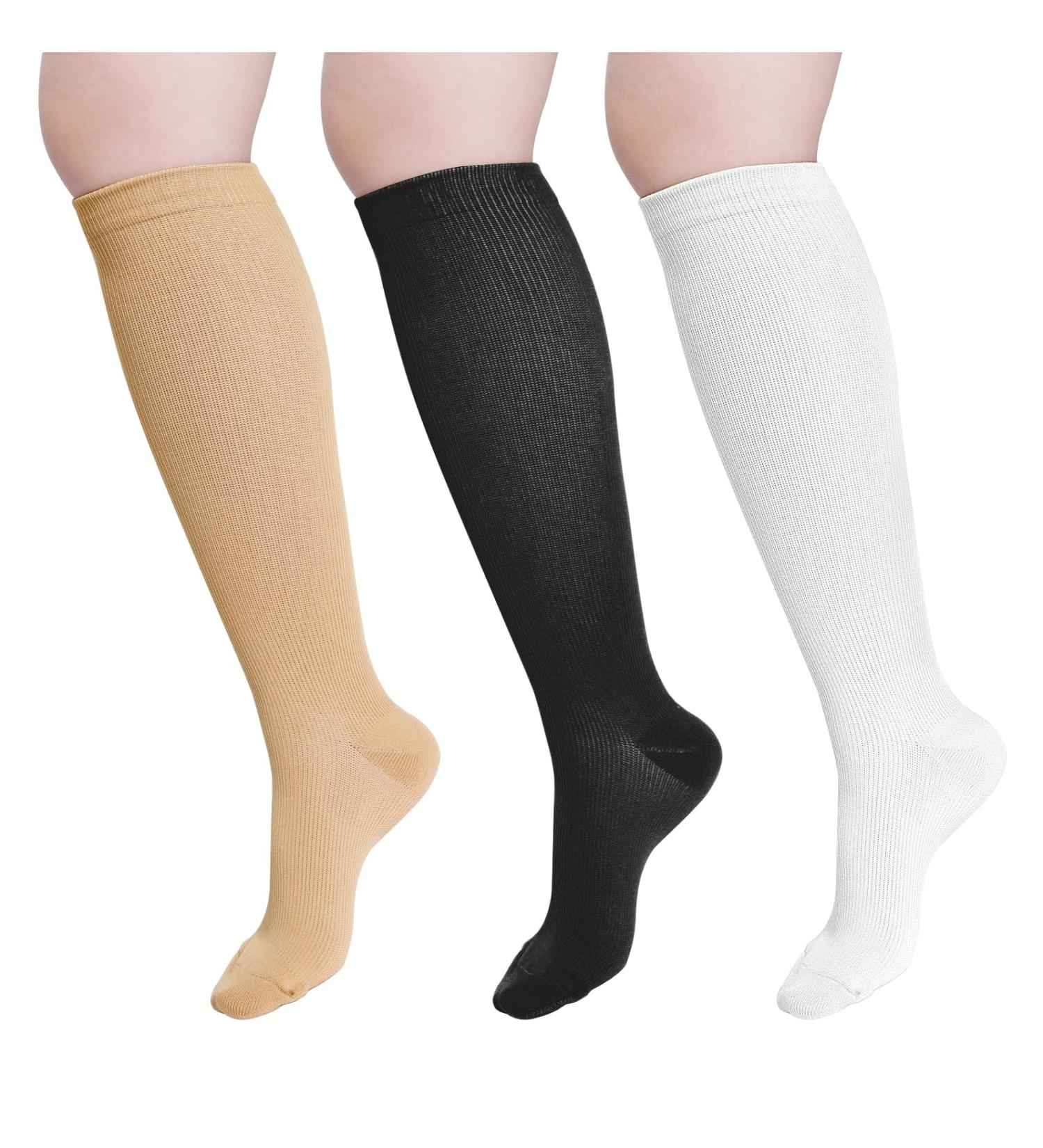Heyu-Lotus 3 Pairs Compression Socks for Women and Men - Knee High Support for Sport, Pregnancy, Varicose Veins - 20-25 mmHg Flight, Nursing, and Travel Compression Stockings - Buy Online on GoSupps.com