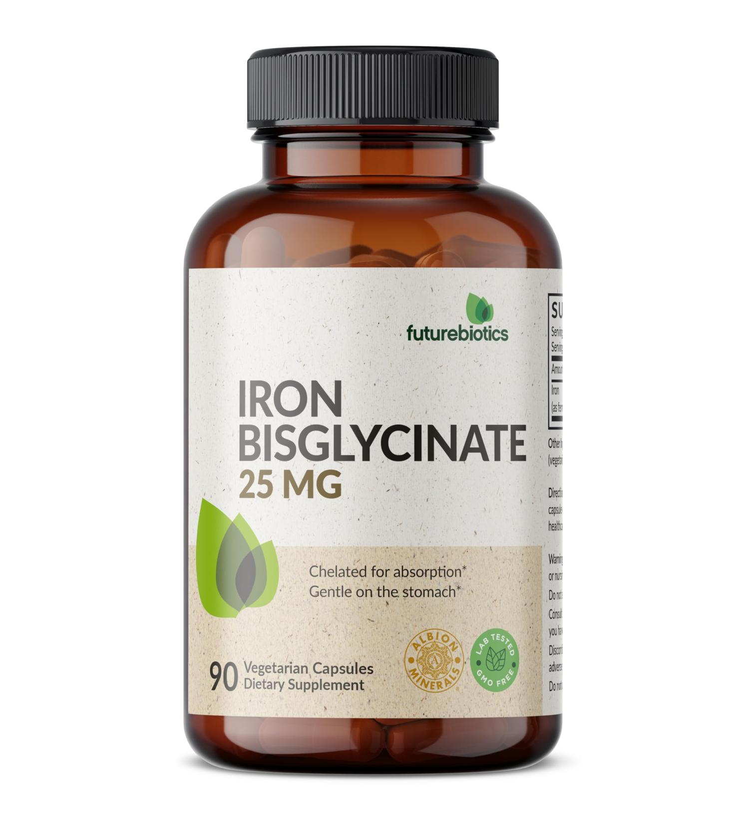 Futurebiotics Iron Bisglycinate 25mg Gentle on The Stomach Supports Energy & Healthy Red Blood Cell Production - Non-Constipating Formula - Non GMO 90 Vegetarian Capsules 90 Count (Pack of 1) - Buy Online on GoSupps.com