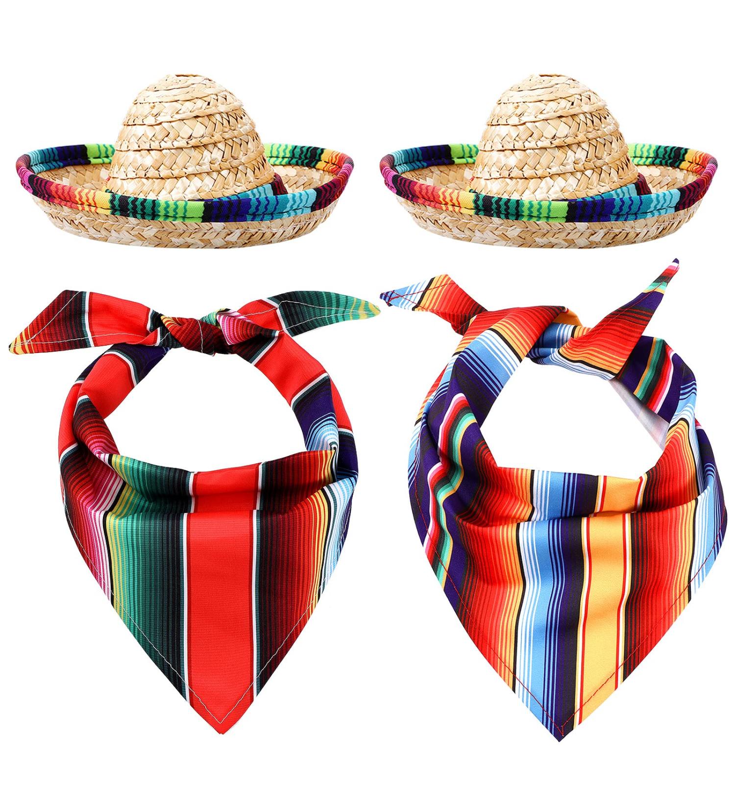 Cinco de Mayo Dog Bandana Set with Sombrero Headbands | Colorful Serape Mexican Dog Gift for Small Medium Pets - Buy Online on GoSupps.com