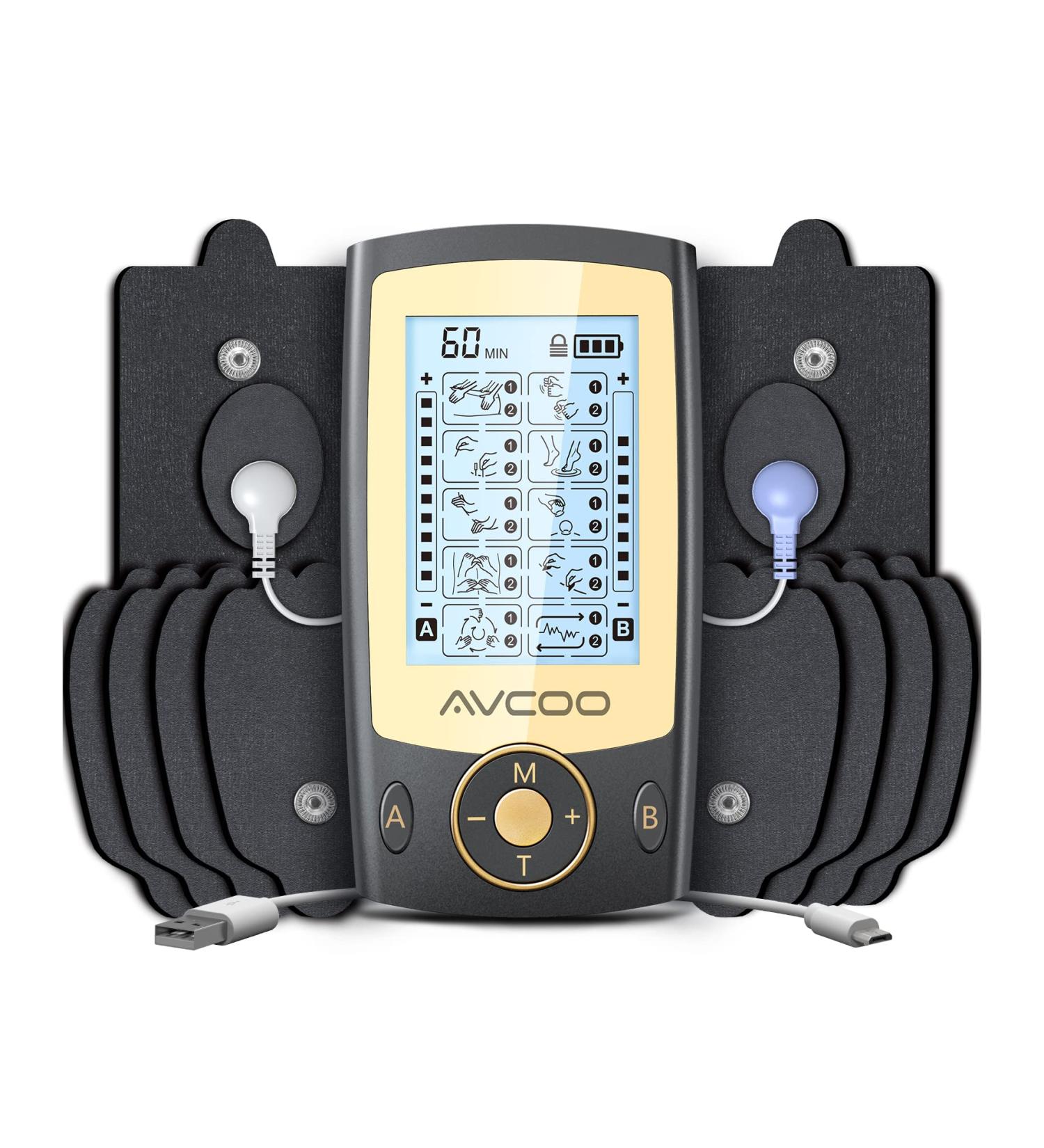 AVCOO Dual Channel TENS Unit Muscle Stimulator | 20 Modes Pain Relief | 12 Electrode Pads | Rechargeable Pulse Massager with Dust-Proof Bag - Buy Online on GoSupps.com
