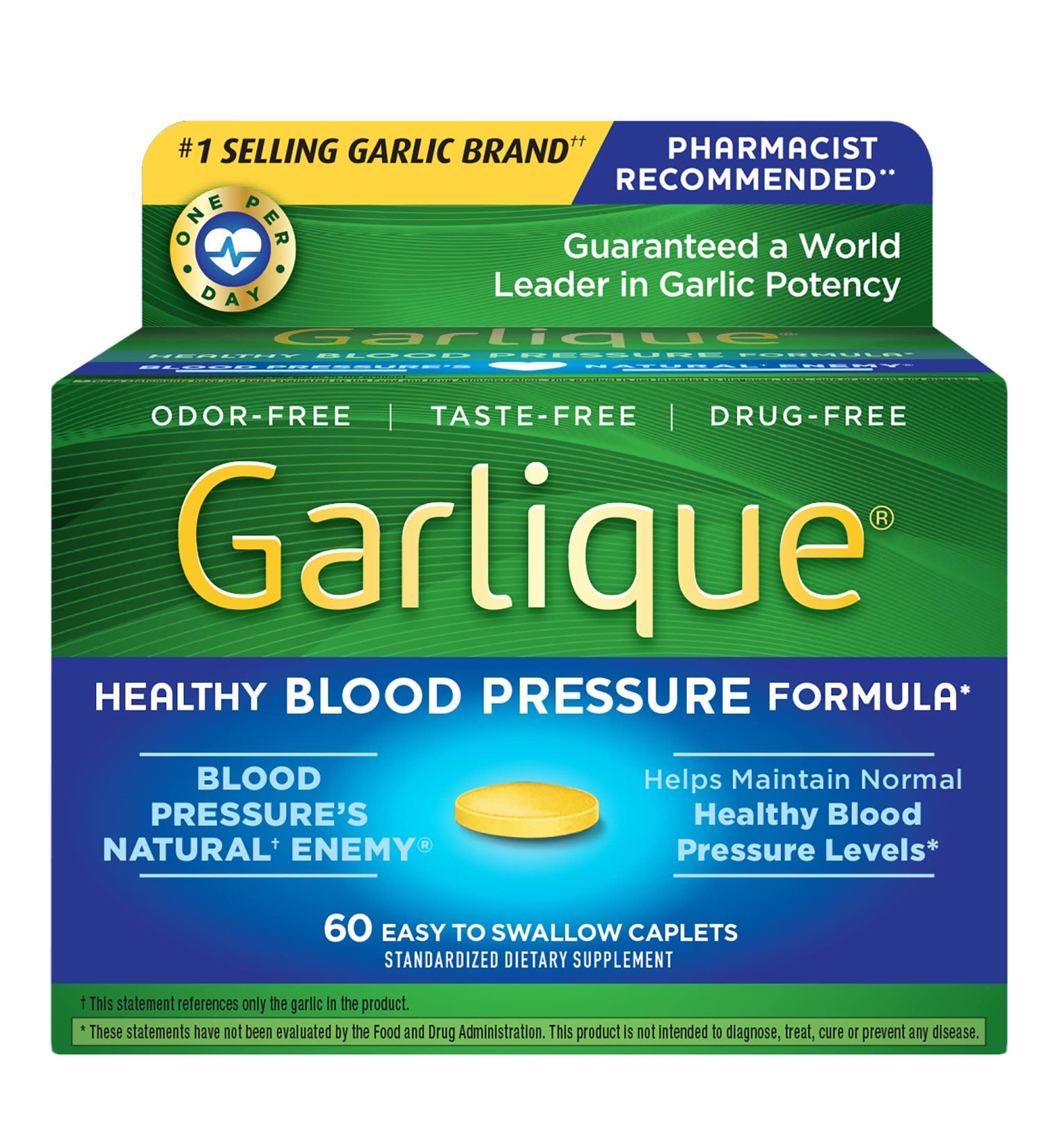 Garlique Garlic Extract Supplement - Healthy Blood Pressure Formula - Odorless & Vegan - 60 Caplets - Buy Online on GoSupps.com