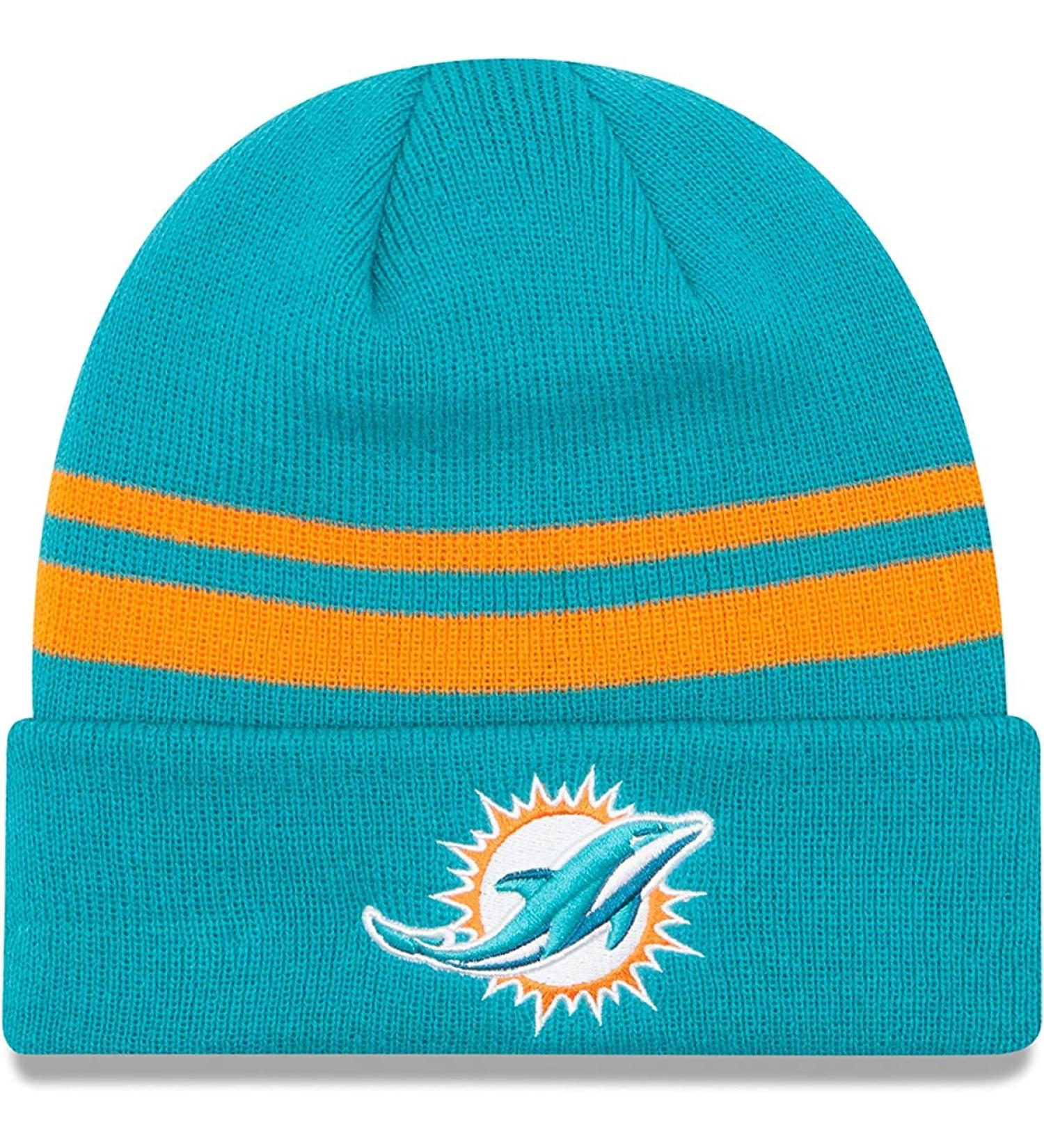 New Era Unisex-Adult NFL Official Sport Knit Classic Striped Knit Beanie Cold Weather Hat Miami Dolphins