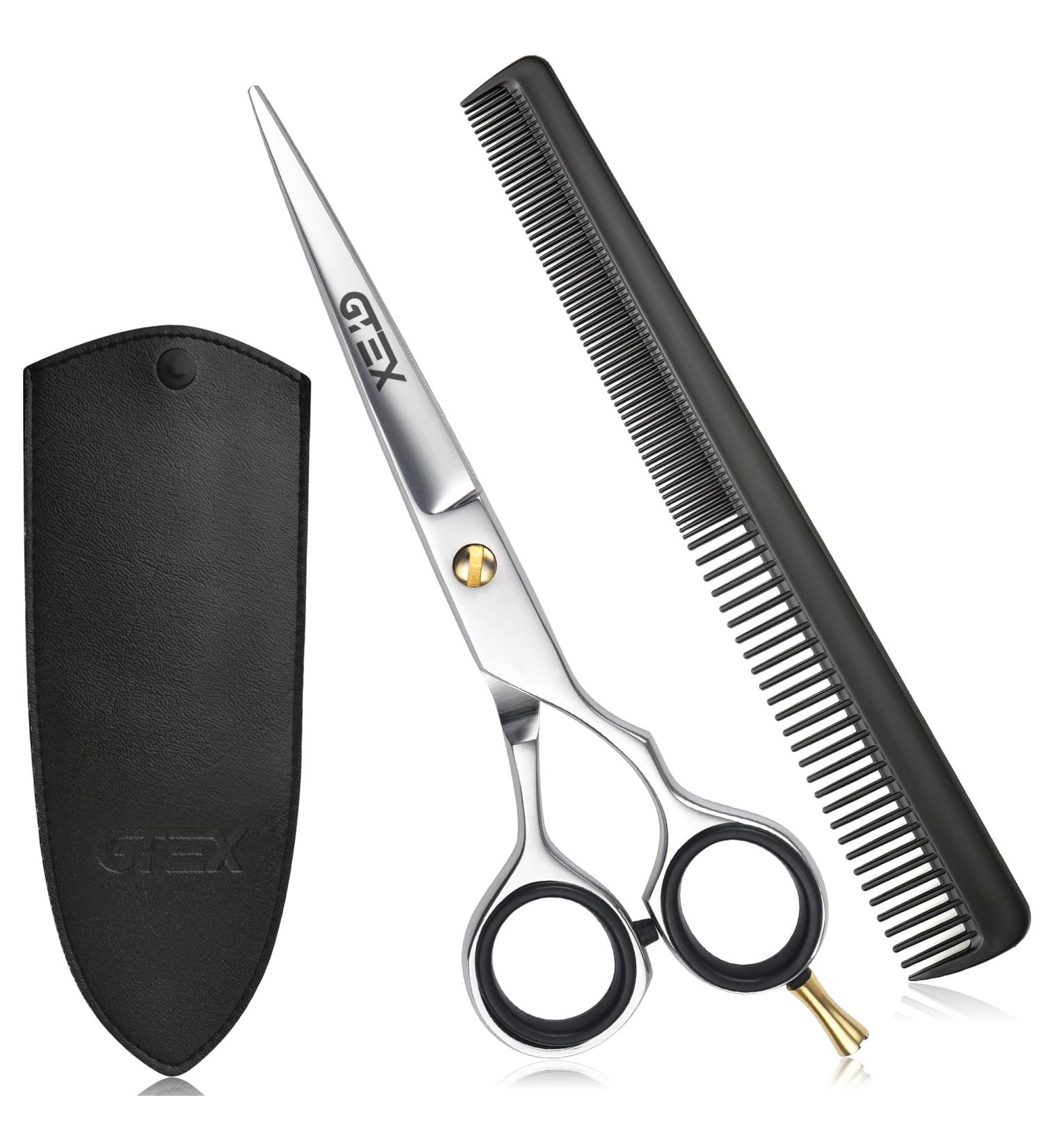Professional Hairdresser Scissors 6.5 inch - Premium Hair Cutting Shears with Comb & Leather Case for Men Women & Adults - Silver - Buy Online on GoSupps.com
