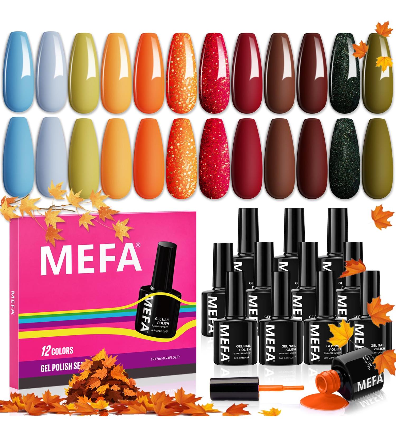 MEFA Fall Gel Nail Polish Set - 12 Colors | Burgundy Red Glitter & Shimmer | Perfect Nail Gift for Women & Girls | DIY Salon at Home - Buy Online on GoSupps.com