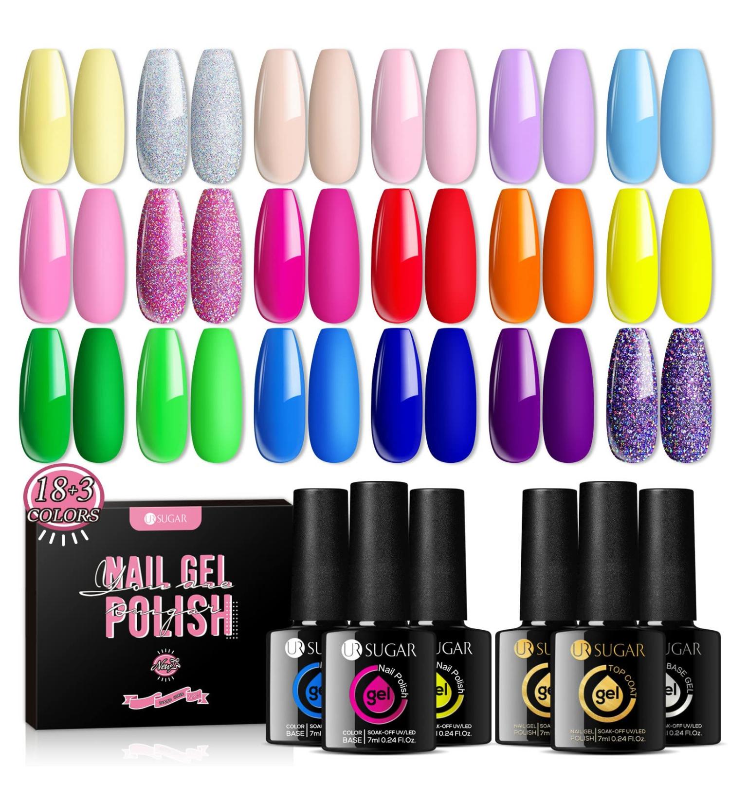 UR SUGAR Summer Gel Nail Polish Set - 21 Pcs Rainbow, Pastel, Glitter Shades with Top Coats - Gift for Women - Buy Online on GoSupps.com