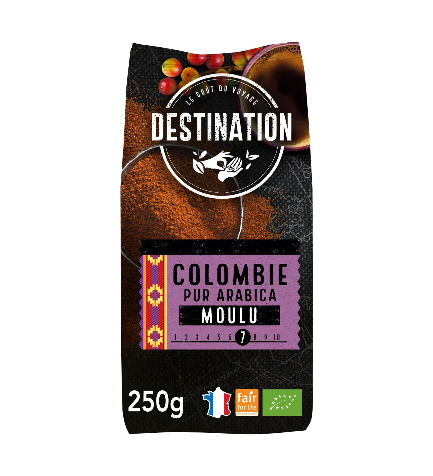 Destination - Colombian Ground Ecological Coffee - 250g - 100% Pure Arabica Specialty Coffee - Artisanally Roasted in France - High Intensity - Buy Online on GoSupps.com