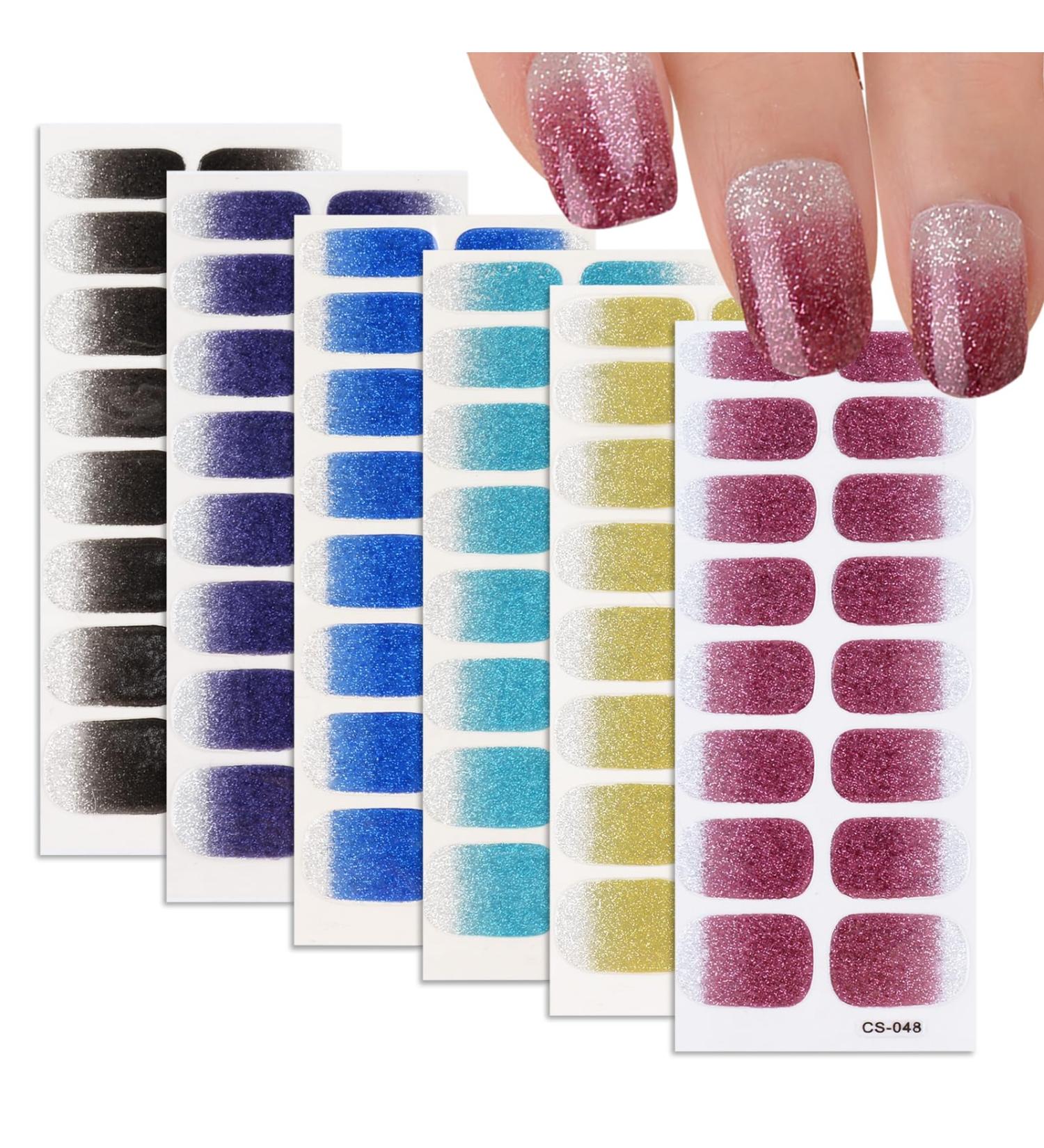 6 Sheets Glitter Gel Nail Strips Gradient Nail Gel Polish Wraps Soft Self-Adhesive Nail Full Wraps Nail Strips Sticker Nail Tips Nail Wraps Sticker Decals Glitter Gradient - Buy Online on GoSupps.com