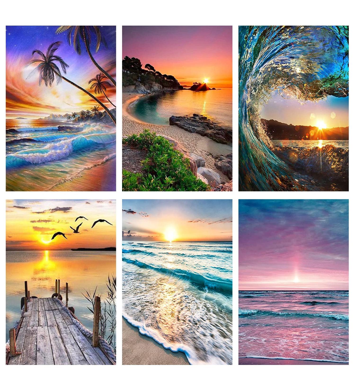 6 Pack Diamond Painting Kits - Full Drill 5D Diamond Art for Adults and Kids - DIY Beach Gem Art Craft - Home Wall Decor - 11.8x15.7inch - Buy Online on GoSupps.com