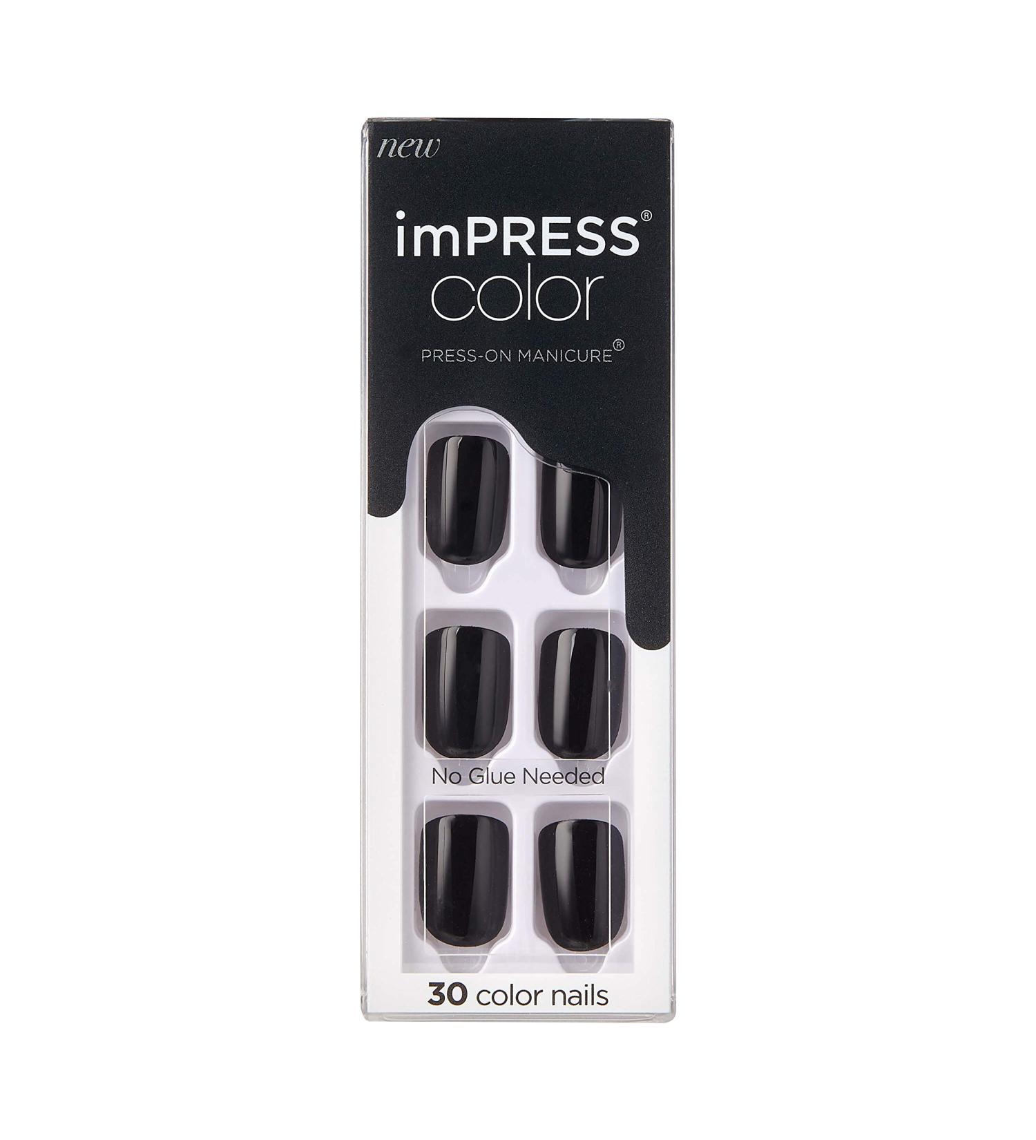 KISS imPRESS Gel Nail Kit - All Black Press-On Manicure with PureFit Technology | Includes Prep Pad, Mini File & 30 Nails - Buy Online on GoSupps.com