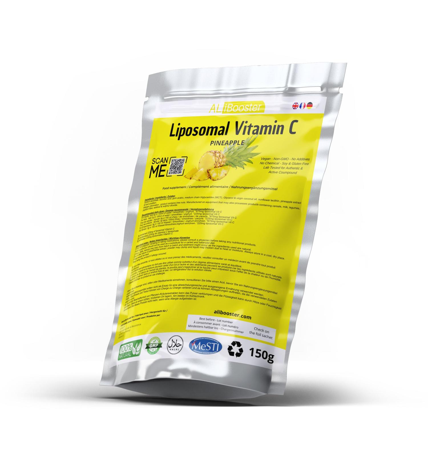 Vitamine C liposomale + poudre d'extrait standardis d'ananas - Poudre 150g pur 100% naturel sans additif - Pour soupe smoothies caf boissons p tisseries - Buy Online on GoSupps.com