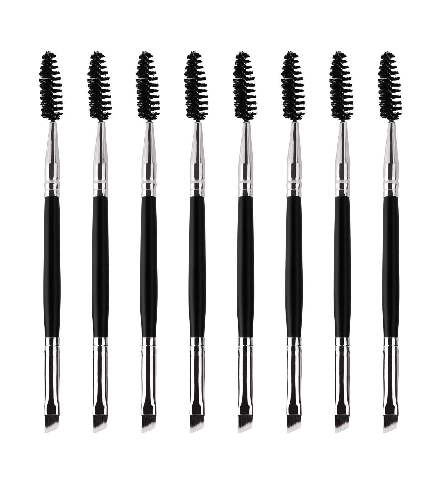 Buy Eyebrows Brush Dual Ended 2 in 1 Angled Eyebrow & Spool Brush - Mini Eyelash Brush Set (8 Pieces) - Perfect for Eyebrow Powder Application - Black - Buy Online on GoSupps.com