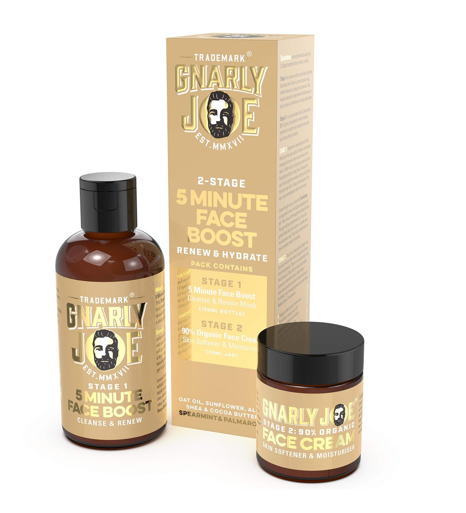 Gnarly Joe 5 Minute Face Boost. 2-Stage Ultimate Skin Care Solution for Men: Gentle Exfoliate and Face Clean plus Face Cream. 100 ml and 30 ml - Buy Online on GoSupps.com