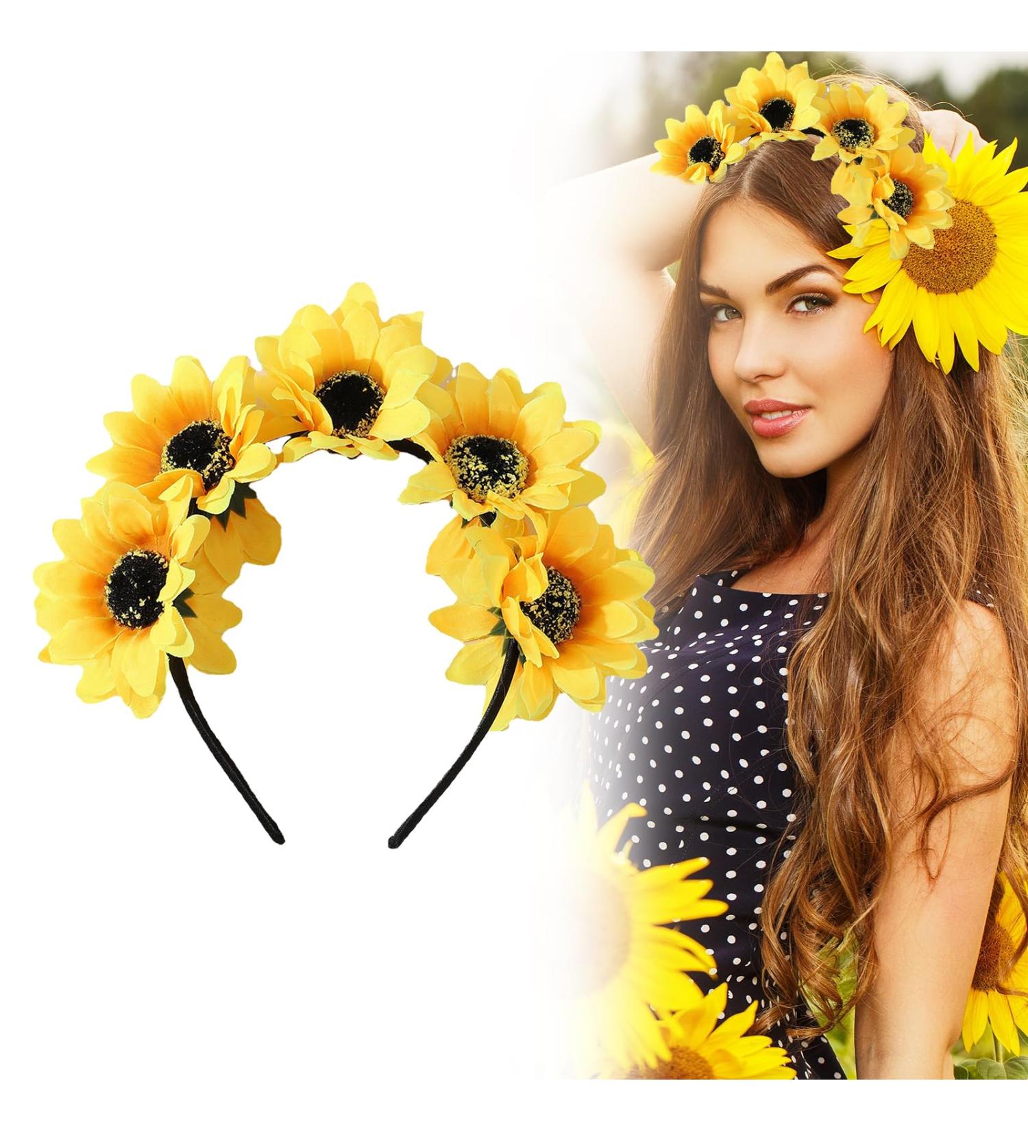 Yellow Headband Flower Wreath Women Girls Beach Wedding Travel Carnival Party Headpiece Headband with Sunflowers Flowers Hair Band Headpiece Flowers Hair Band Sunflowers Headband - Buy Online on GoSupps.com