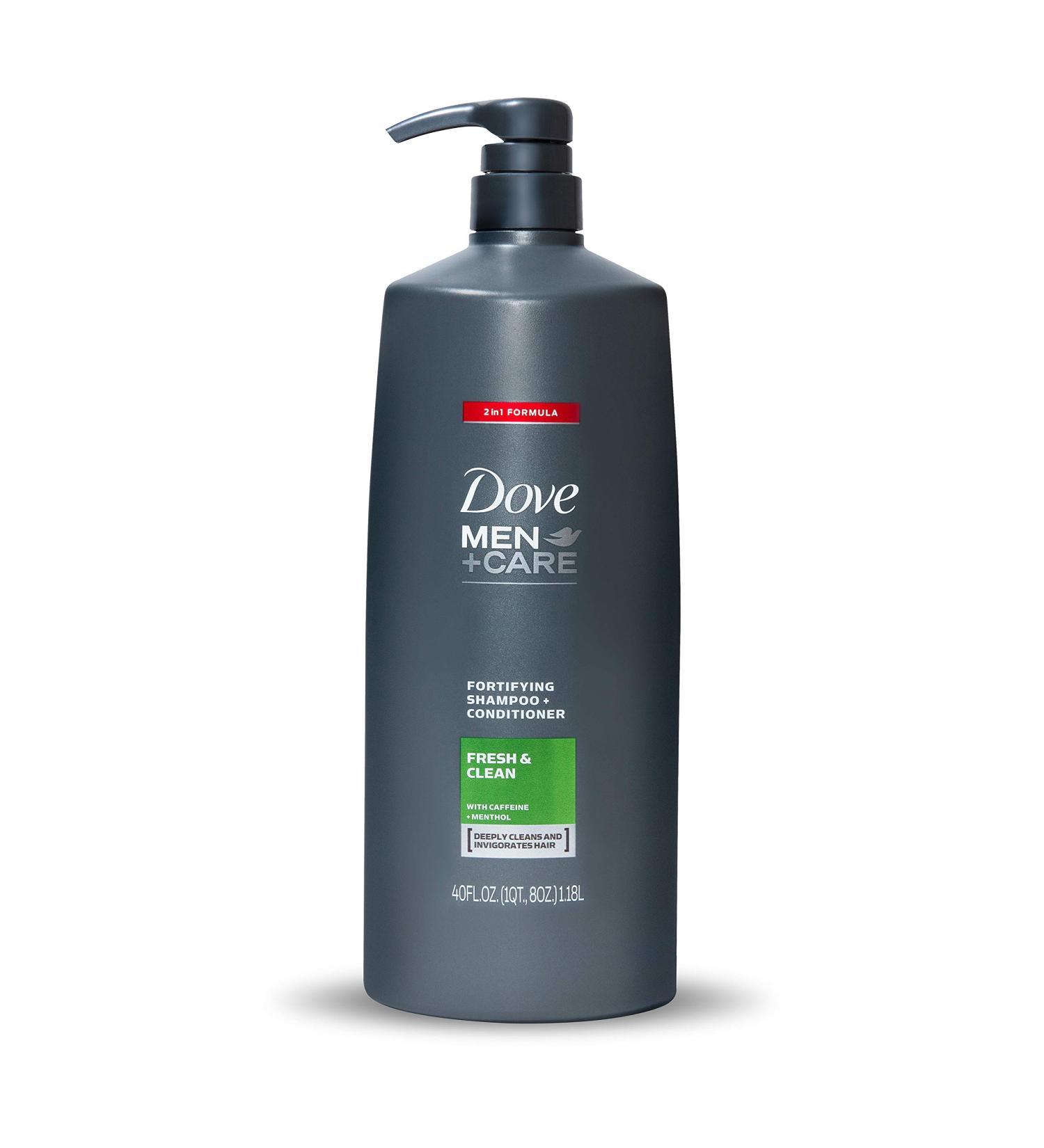 Dove Men+Care 2 in 1 Shampoo & Conditioner for Normal to Oily Hair 40 oz - Fresh & Clean Formula with Caffeine for Strengthening & Nourishing - Buy Online on GoSupps.com