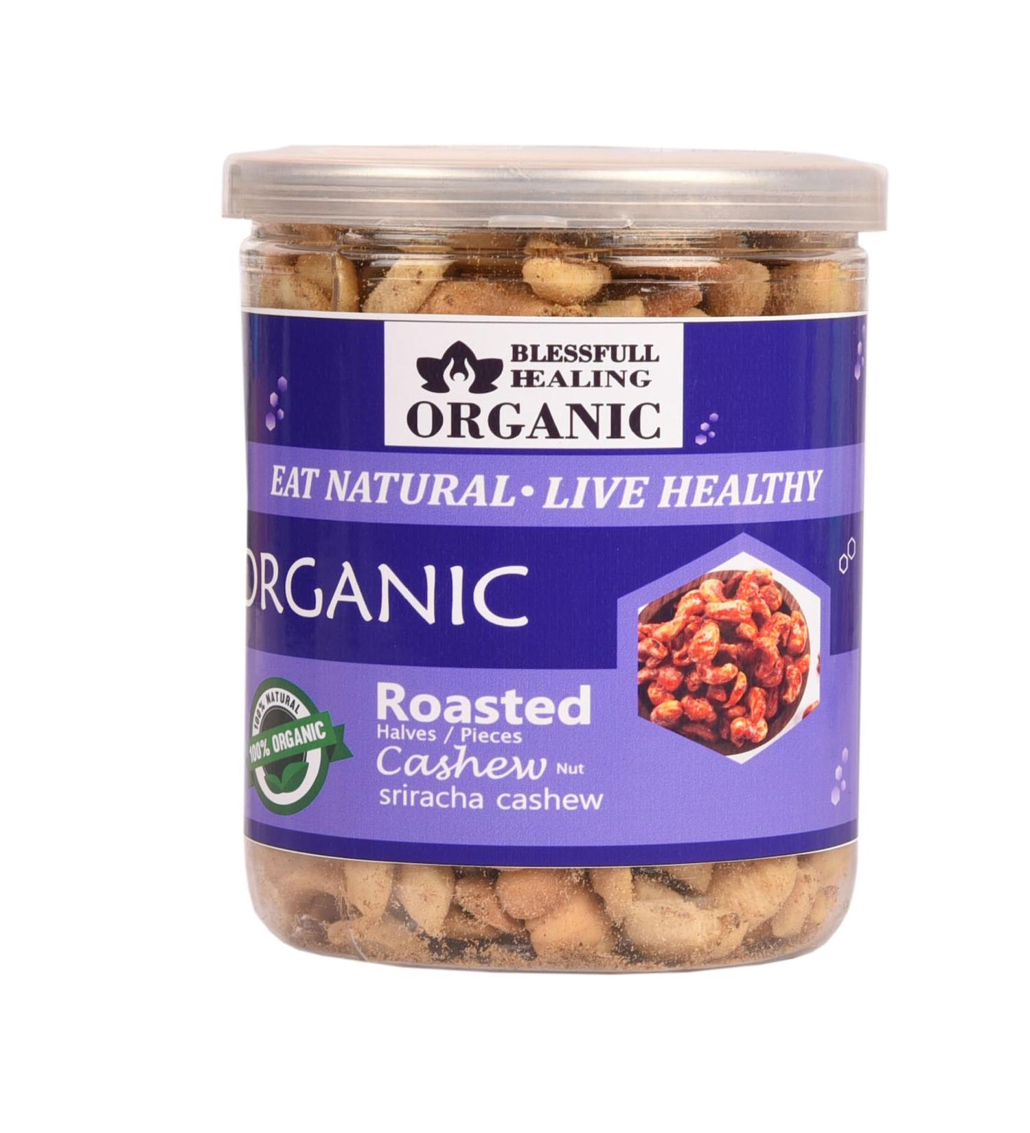Blessfull Healing Organic Natural Vegan Sriracha Roasted Halves/Pieces Cashew Nuts Crunchy Kaju 300 Gram - Buy Online on GoSupps.com