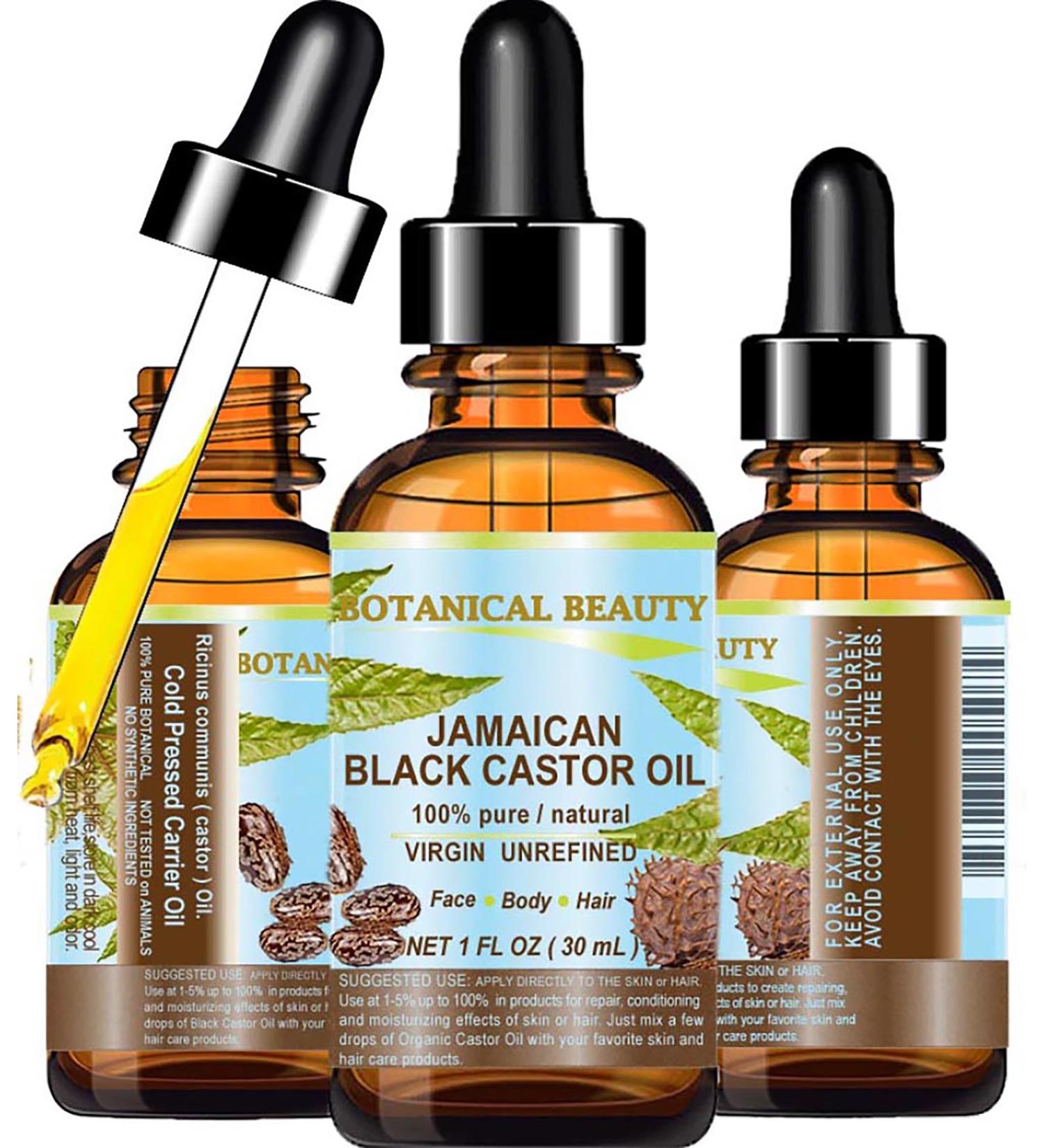 Botanical Beauty Black Castor Oil | 100% Pure Jamaican Cold Pressed Carrier Oil for Face Hair Skin Eyelashes & Nails - 1 Fl. oz - Buy Online on GoSupps.com