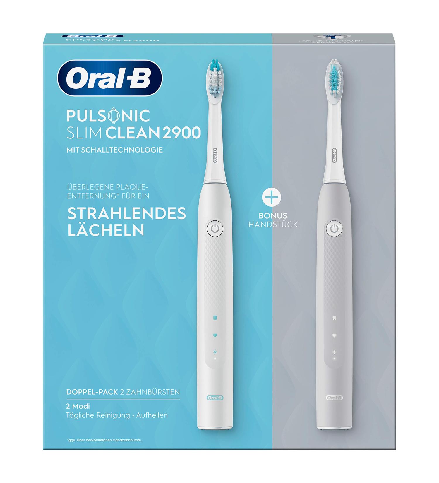 Oral-B Pulsonic Slim Clean 2900 Electric Toothbrush Double Pack - 2 Plug-In Brushes & 2 Modes | Ideal Dental Care Gift in Gray/White - Buy Online on GoSupps.com