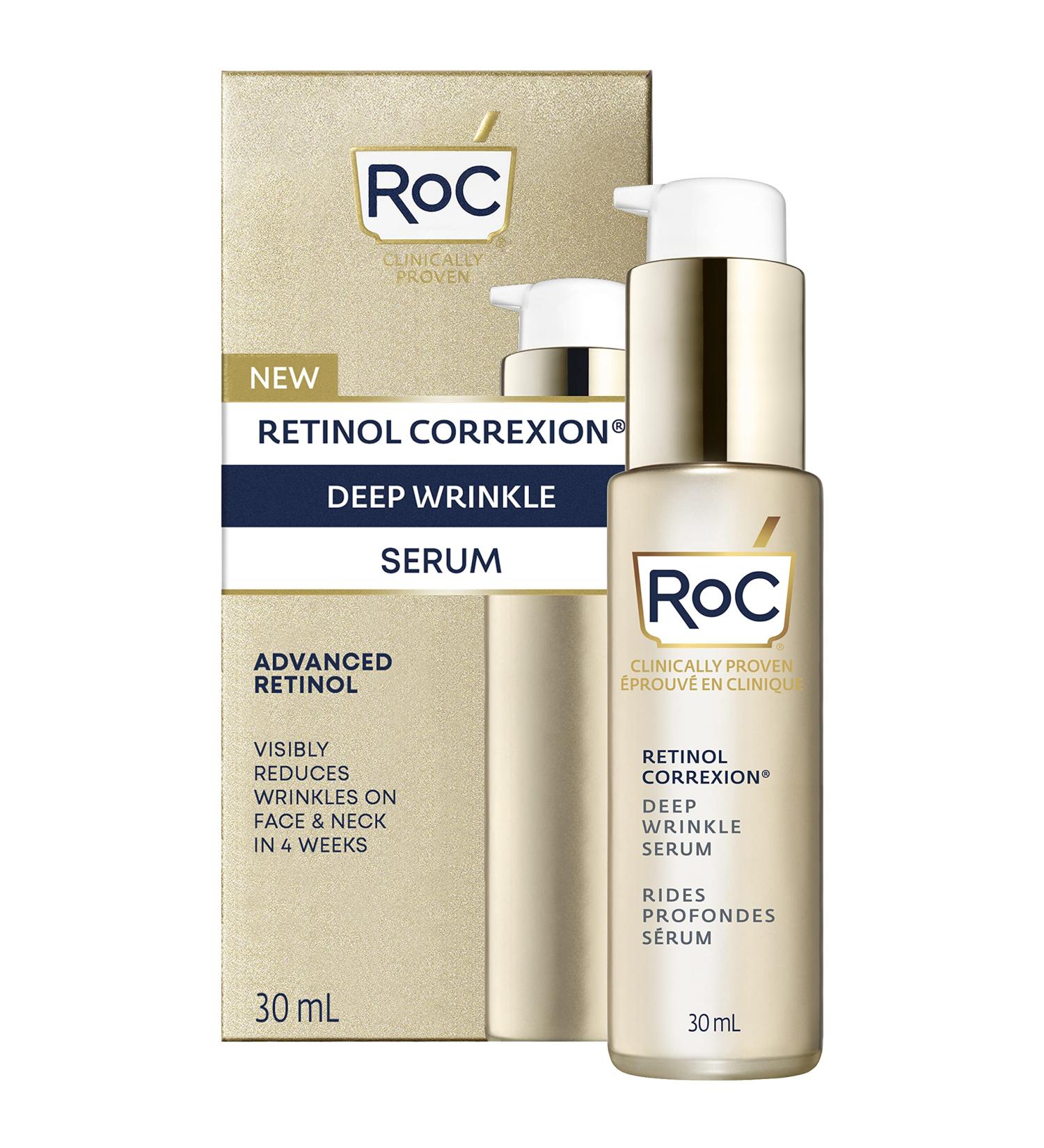 RoC Retinol Correxion Deep Wrinkle Retinol Face Serum with Ascorbic Acid Daily Anti-Aging Skin Care Treatment for Fine Lines Dark Spots Acne Scars 30 ML - Buy Online on GoSupps.com