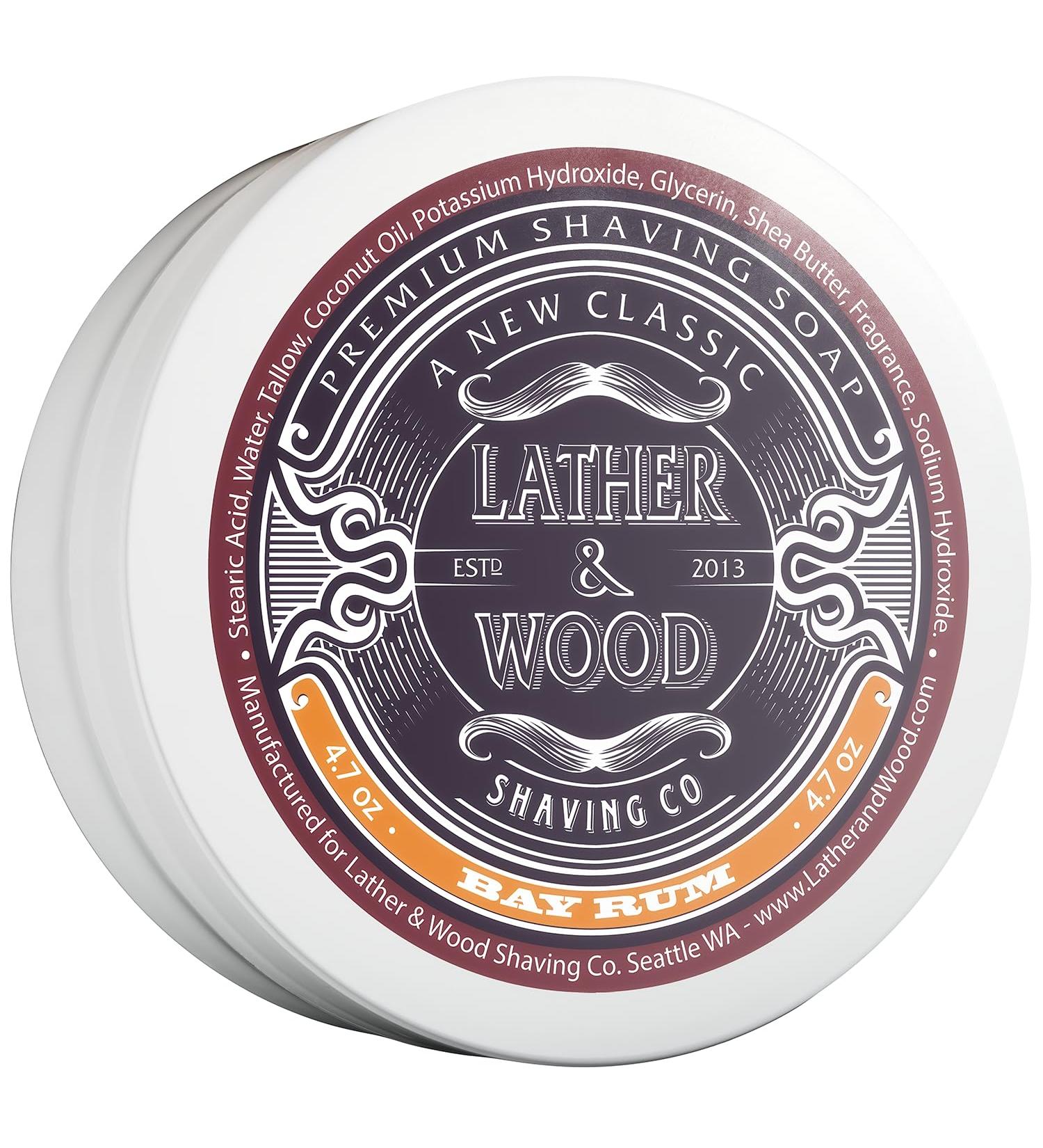 Lather & Wood Bay Rum Shaving Soap - Luxury Tallow Cream for Wet Shaving - Dense Lather & Amazing Scent - 4.6 oz - Buy Online on GoSupps.com