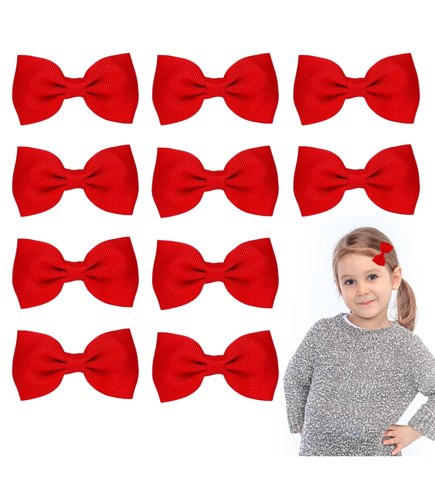 Sibba 10-Piece Red Ribbon Hair Bows Alligator Clips Stylish Hair Accessories for Women, Toddlers, Baby Girls | Perfect for Cheerleading, Children's Day, Easter & School - Buy Online on GoSupps.com