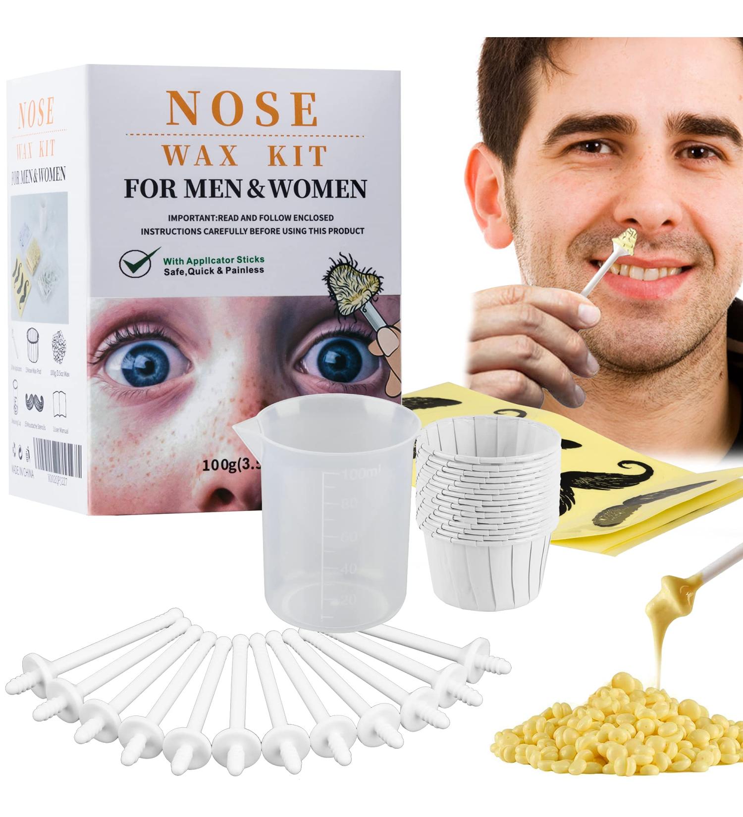 Nose Wax Kit for Men - 100g Wax Hair Removal with 30 Applicators - CoFashion Nose Hair Remover Kit for Ears & Nose - Includes 15 Paper Cups and Moustache Guards - Buy Online on GoSupps.com