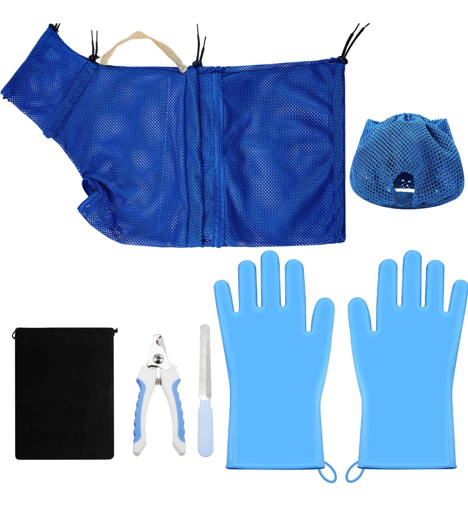 6-Piece Cat Bathing Kit with Grooming Bag, Muzzle, Nail Clipper, Trimmer, File, and Gloves - Buy Online on GoSupps.com