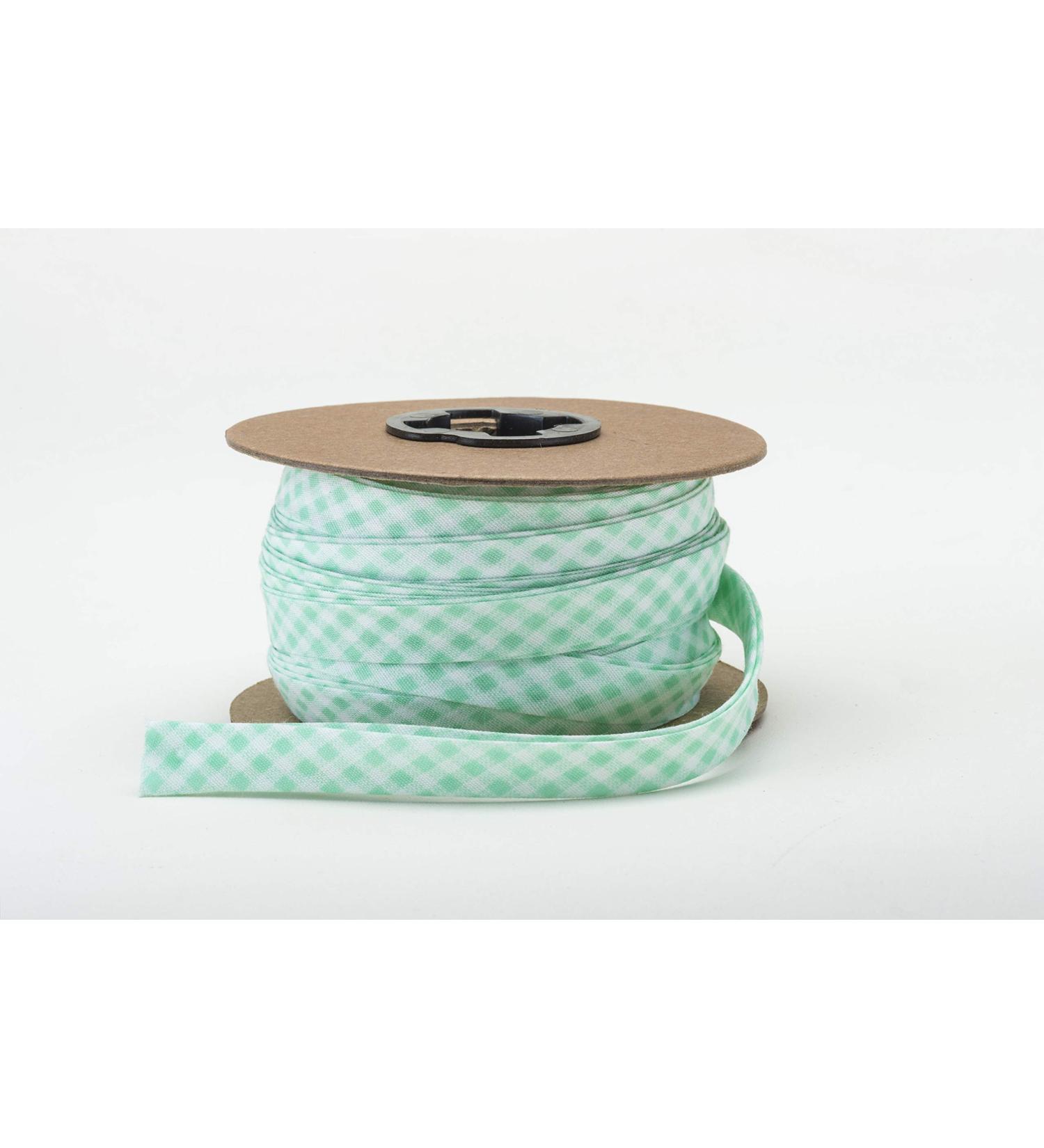 Pearl 1/2 Finished Width Double Fold Polycotton Broadcloth Quilt  Hemming  Sewing  Seaming  Binding  25 yds  Green Pattern Bias Tape  Mint Gingham