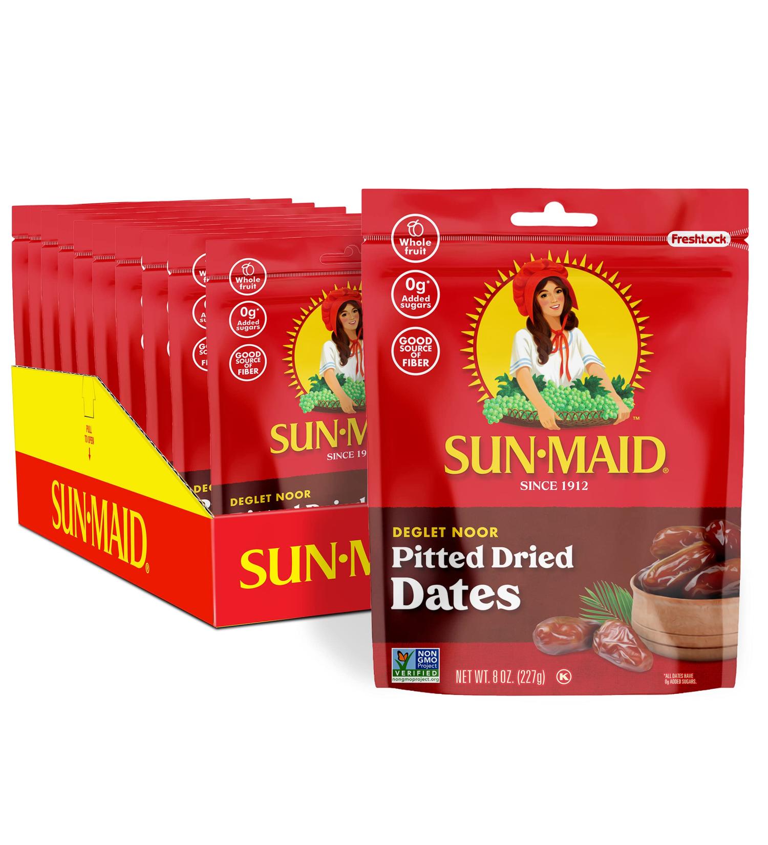 Sun-Maid California Pitted Dates 8 Ounce (Pack of 10) | Whole Natural Dried Fruit | No Sugar Added | Gluten Free | Non-GMO | Vegan & Vegetarian Friendly - Buy Online on GoSupps.com