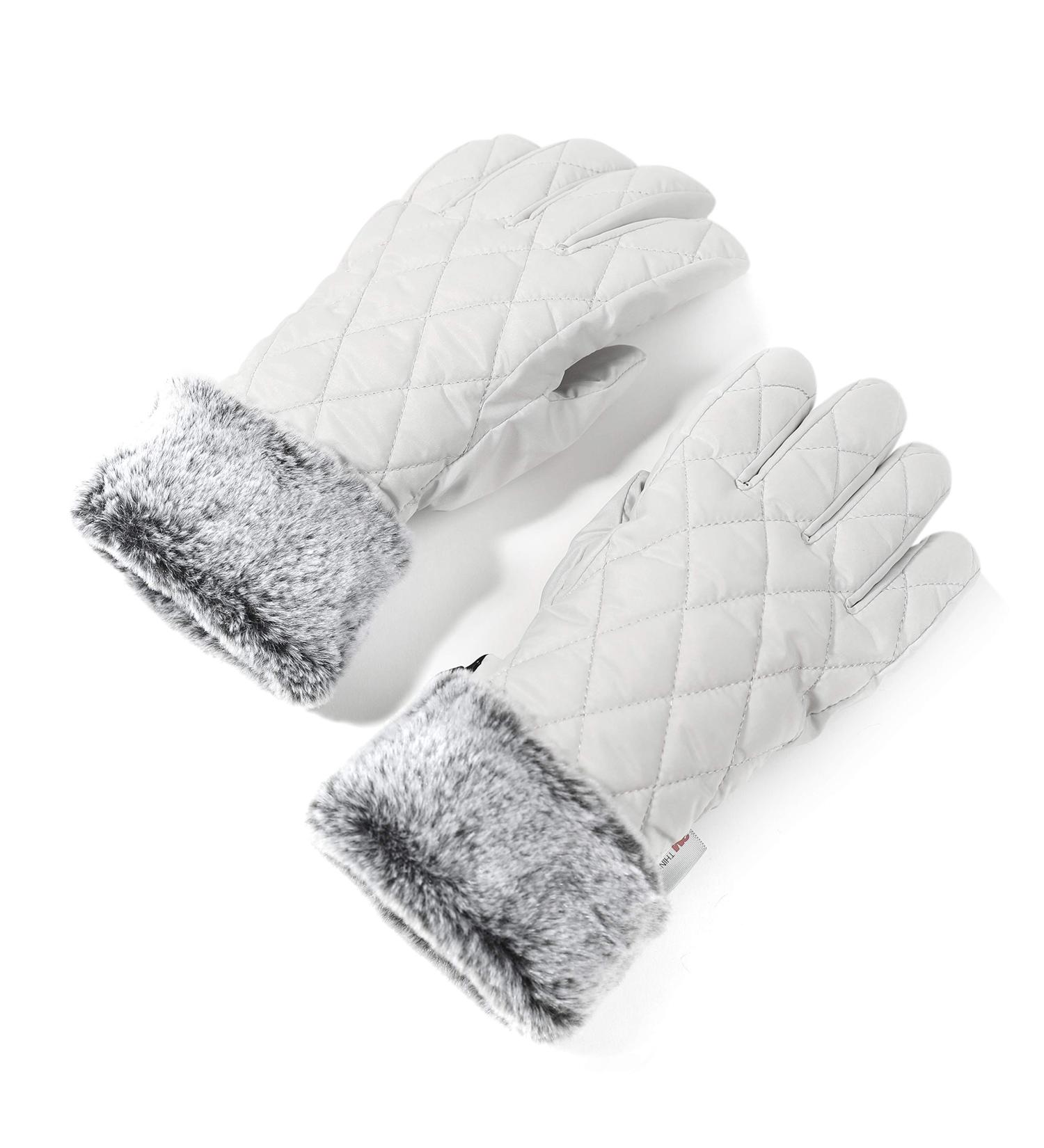 accsa Women Winter Ski Glove - Waterproof 3M Thinsulate Warm Windproof Gray-White with Gray Fur Medium - Buy Online on GoSupps.com