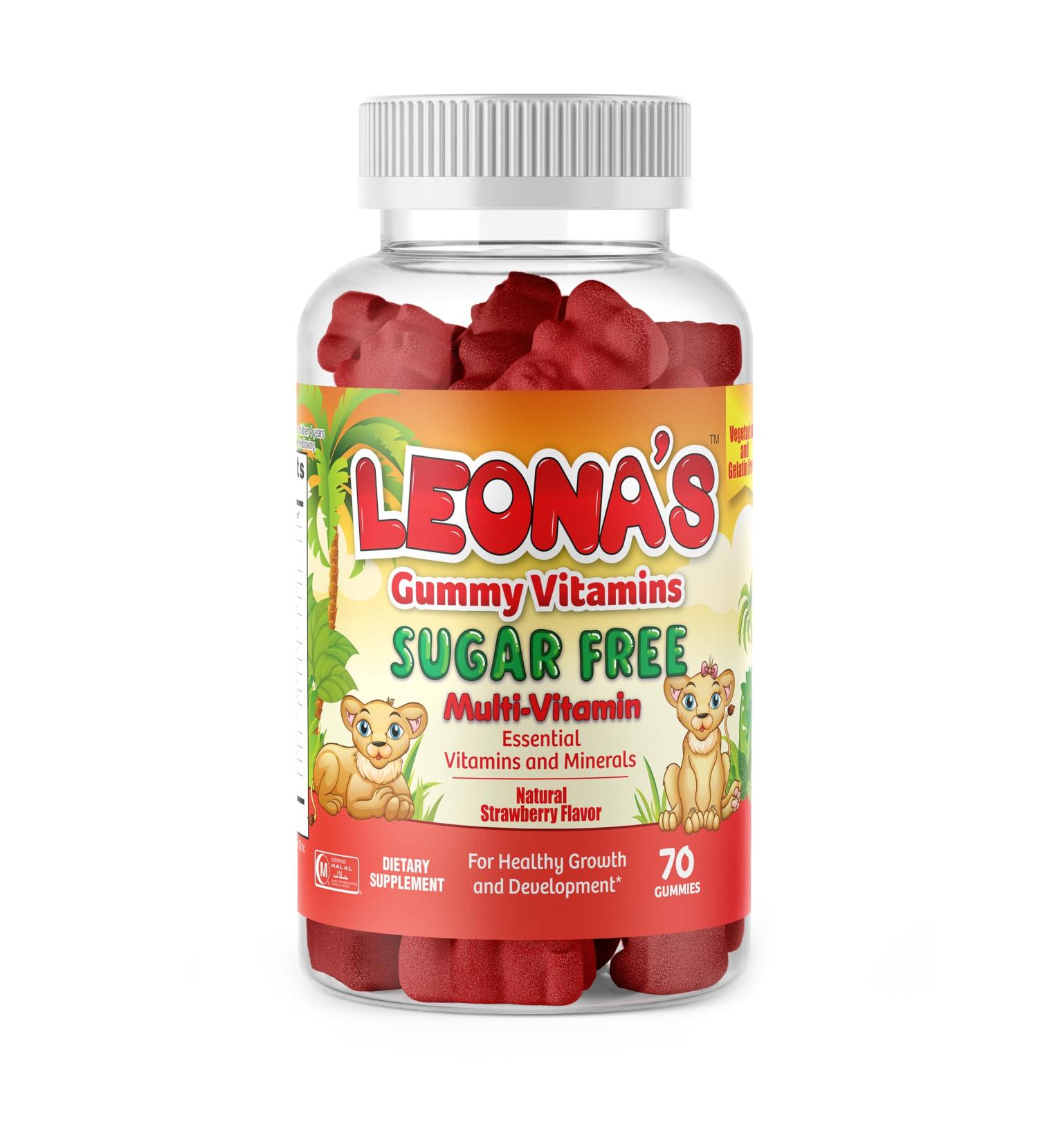 LEONA'S Halal Kids Multivitamin Gummies SugarFree Gelatin-Free Vitamin A C D3 E B6 B12 Folic Acid Biotin Zinc Cholin Iodine Inositol 70 Gummies (35 Servings) Made in USA - Buy Online on GoSupps.com