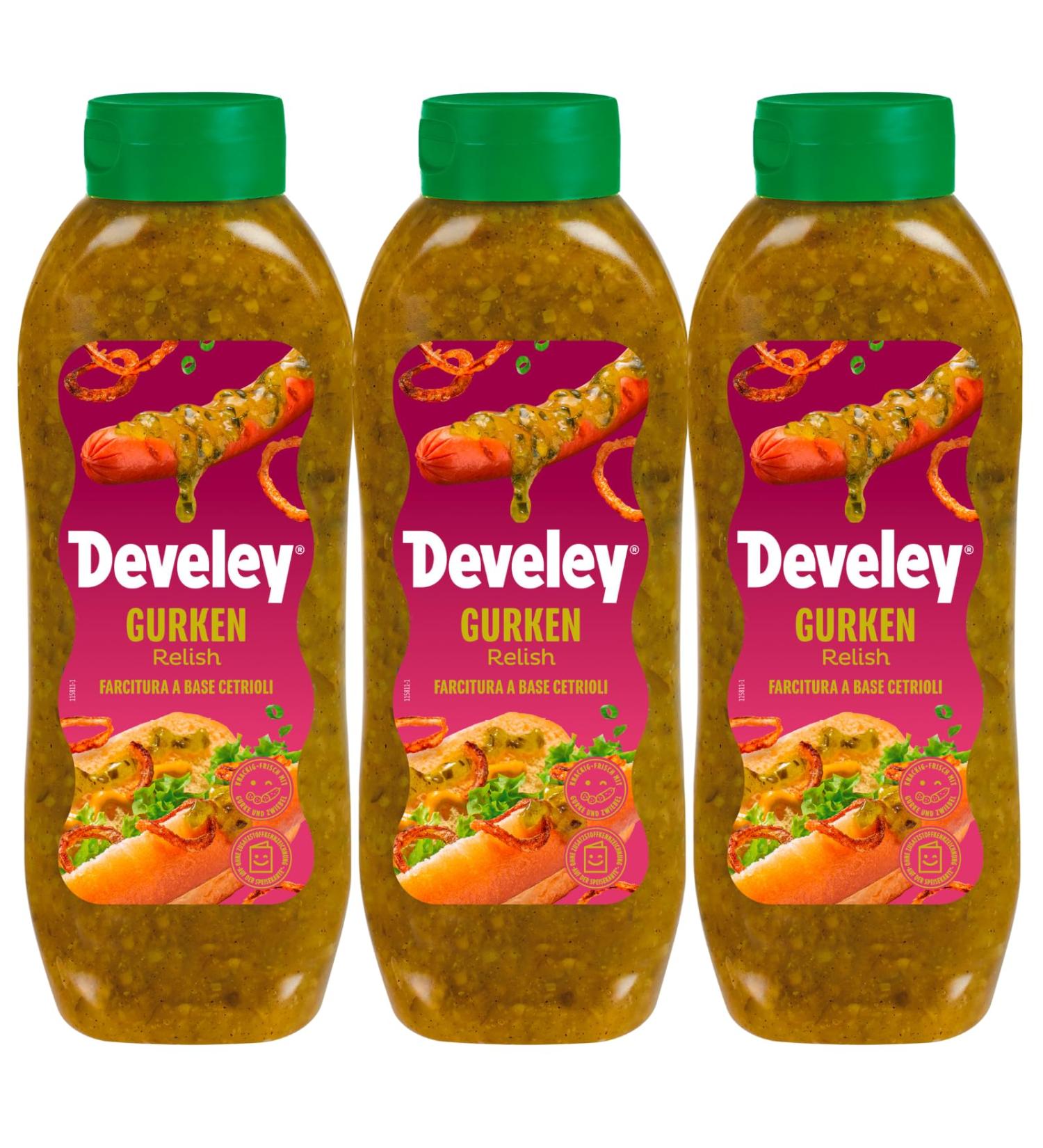 Develey Cucumber Relish Pack of 3 (3 x 875ml) Crisp and fresh with cucumber and onion