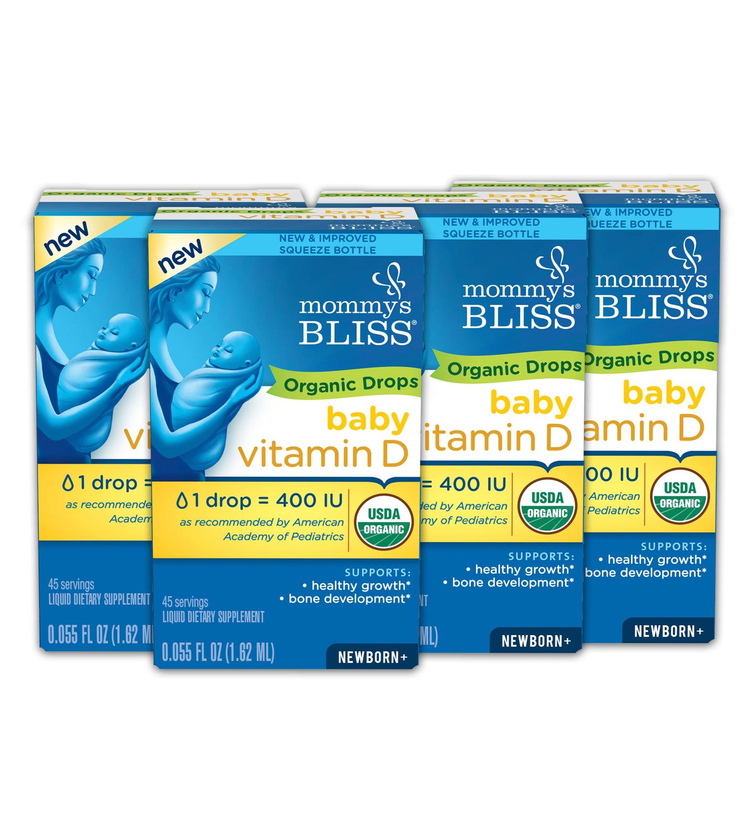 Organic Baby Vitamin D Drops for Healthy Growth, Bone Development, and Immunity - 45 Servings, 0.055 Ounce (Pack of 4) - Buy Online on GoSupps.com