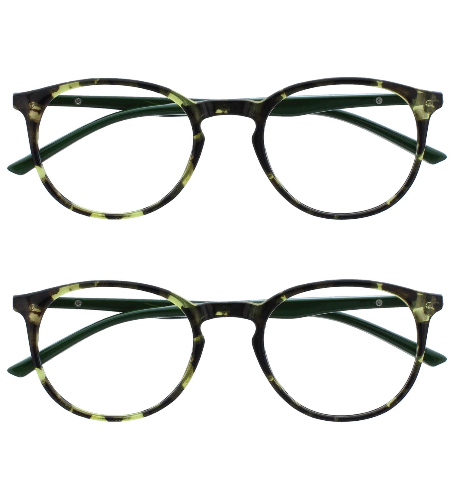 Opulize Met Reading Glasses 2 Pack | Slim Round Frame | Spring Hinges | Scratch-Resistant | Green Tortoise | +2.00 Diopter | Stylish & Durable for Men & Women - Buy Online on GoSupps.com
